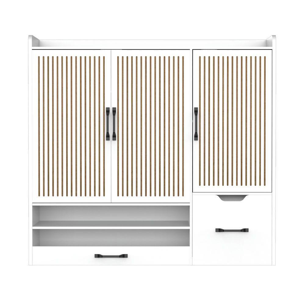 Alt View 4. Kadyn - Multi-Functional Shoe Cabinet with Stool and Adjustable Shelves - White - White.