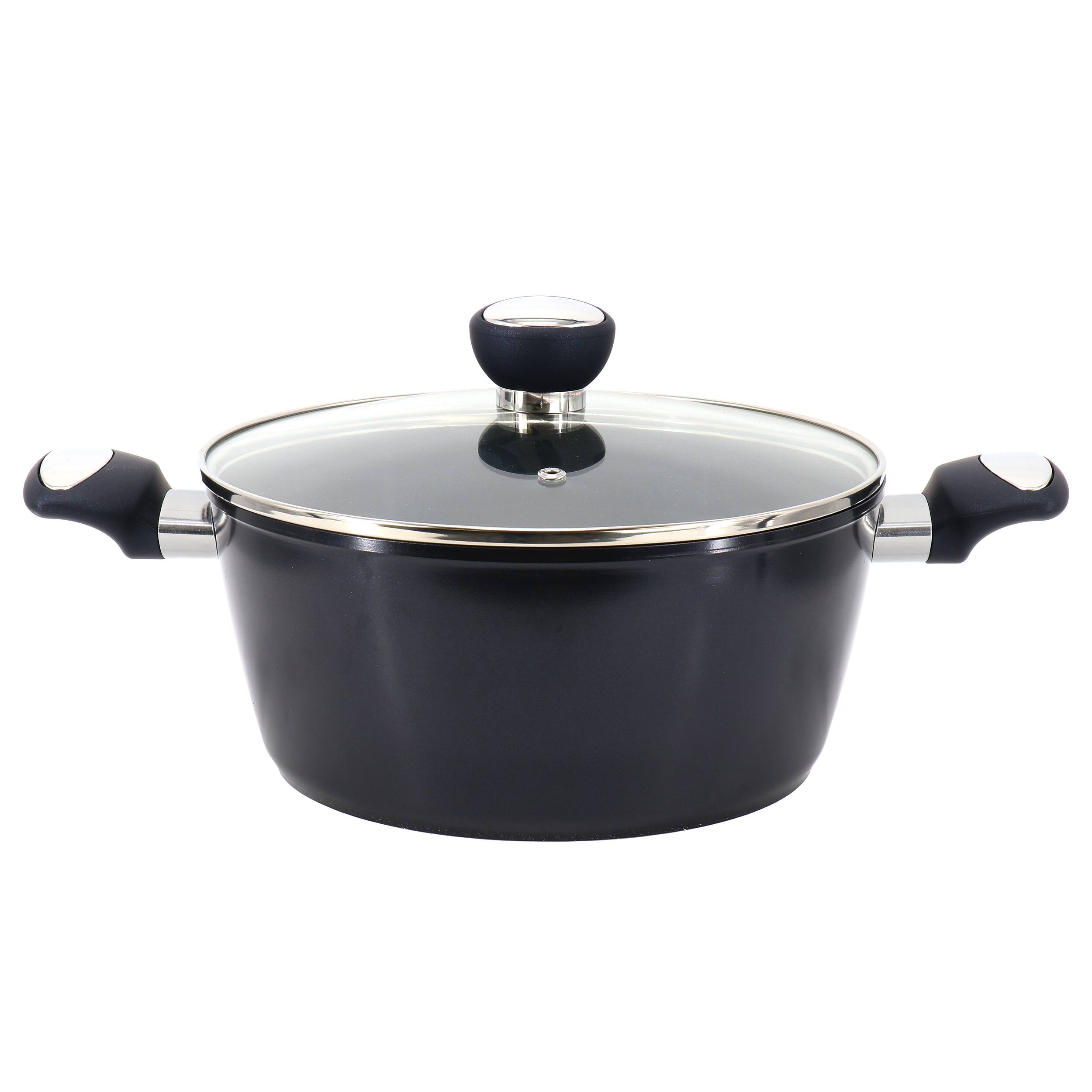 Front. Oster - Oster Hawke 4.2 Quart Ceramic Nonstick Aluminum Dutch Oven with Lid in Dark Blue - Blue.