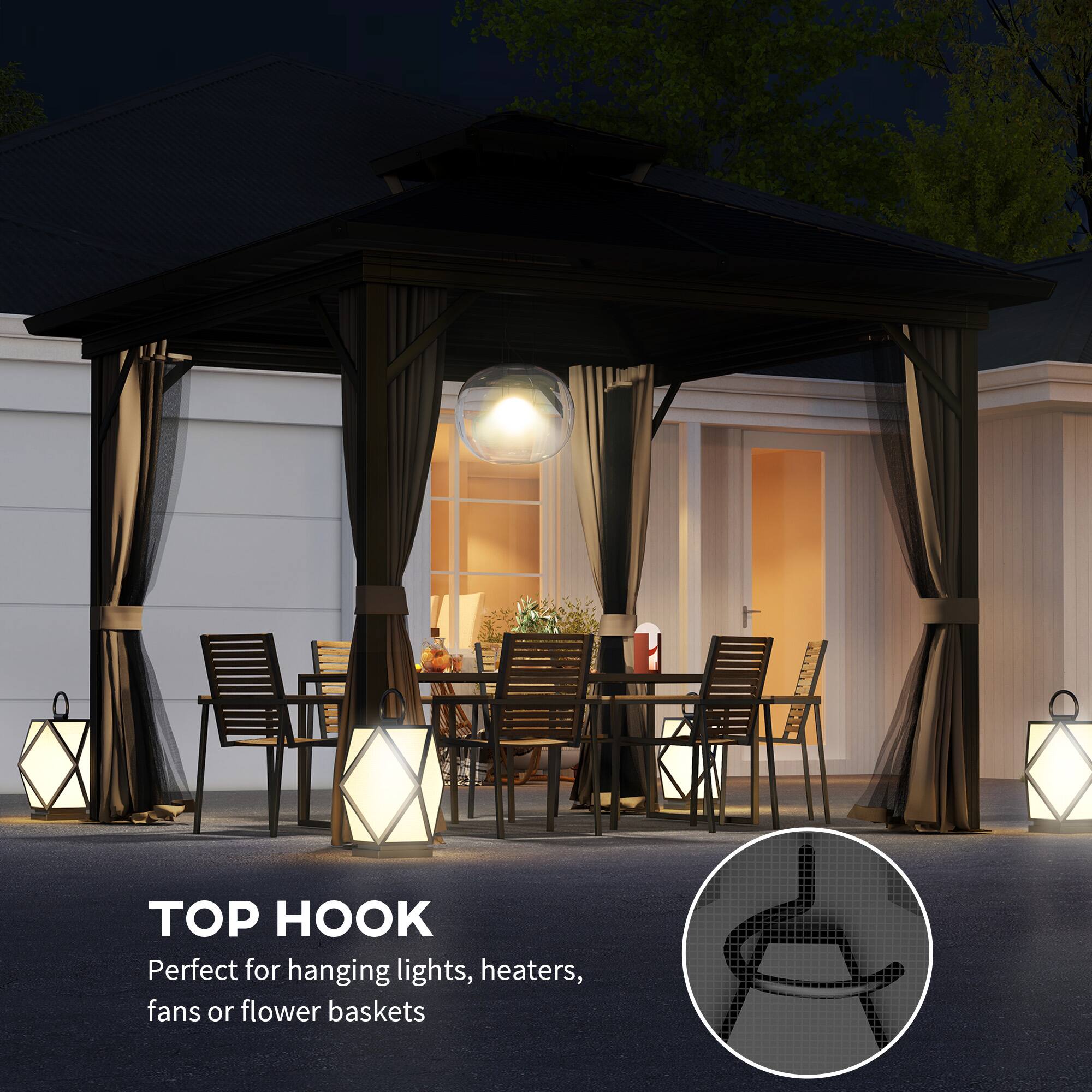 TOP HOOK
Perfect for hanging lights, heaters, fans or flower baskets