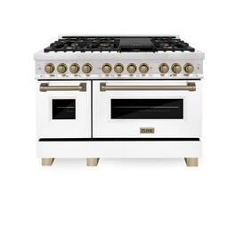 ZLINE - Autograph 48" Legacy Dual Fuel Range w/ 7 Burners & White & Bronze Accents (RAZ-WM-48-CB) - Multicolor