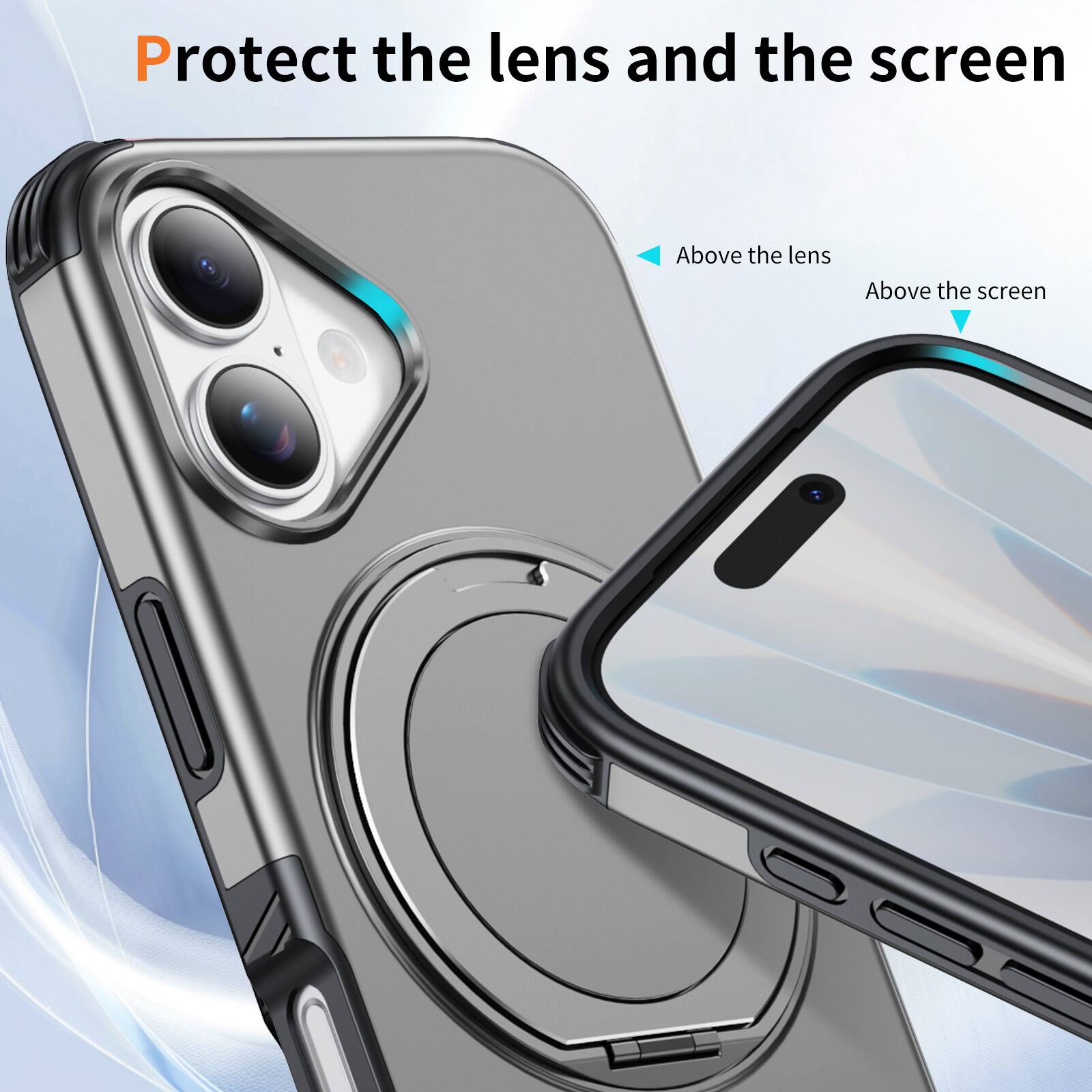 Protect the lens and the screen

Above the lens

Above the screen