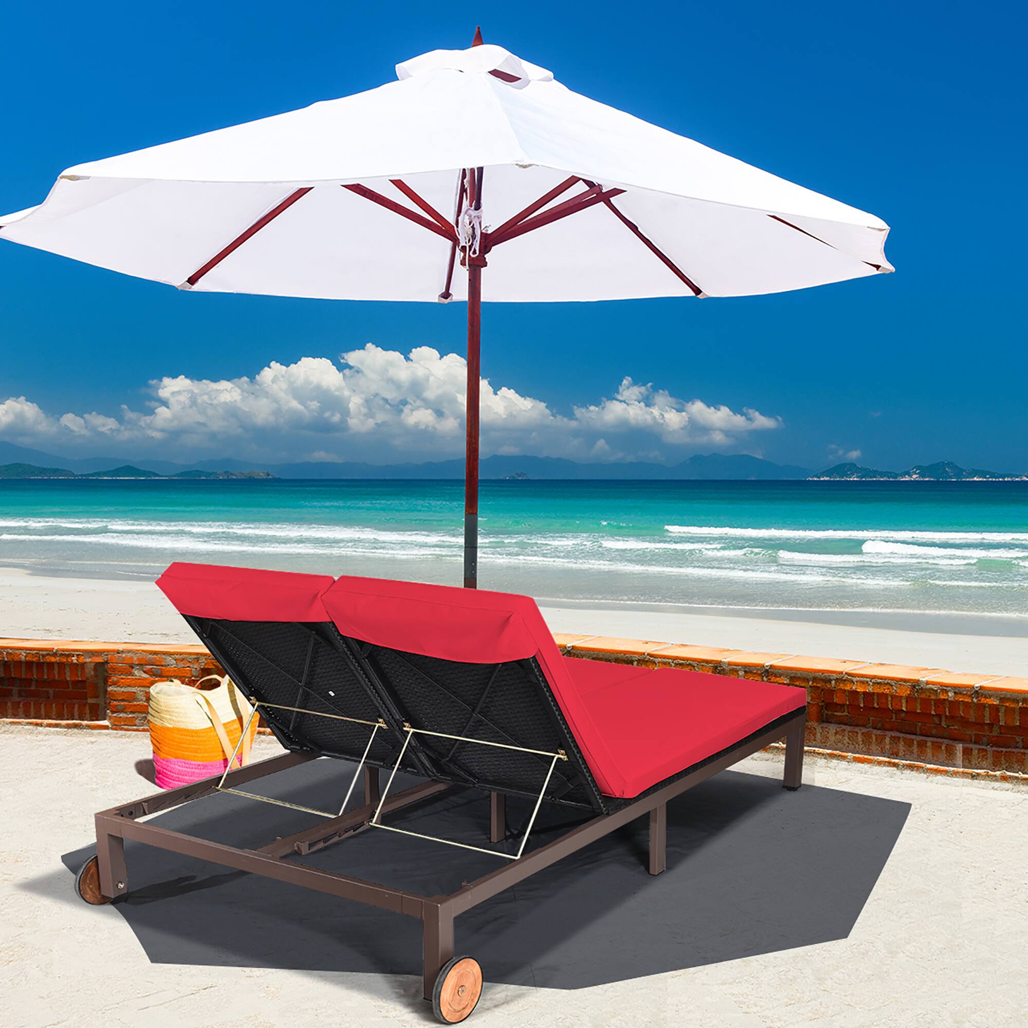 Alt View 3. Costway - Costway 2-Person Patio Rattan Lounge chair Chaise Recliner Adjustable Cushioned - Red.