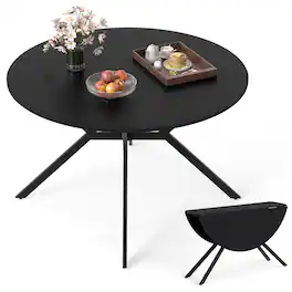 Gymax - Folding Dining Table 47'' Extendable Round Kitchen Table w/Drop Leaves for Home - Black