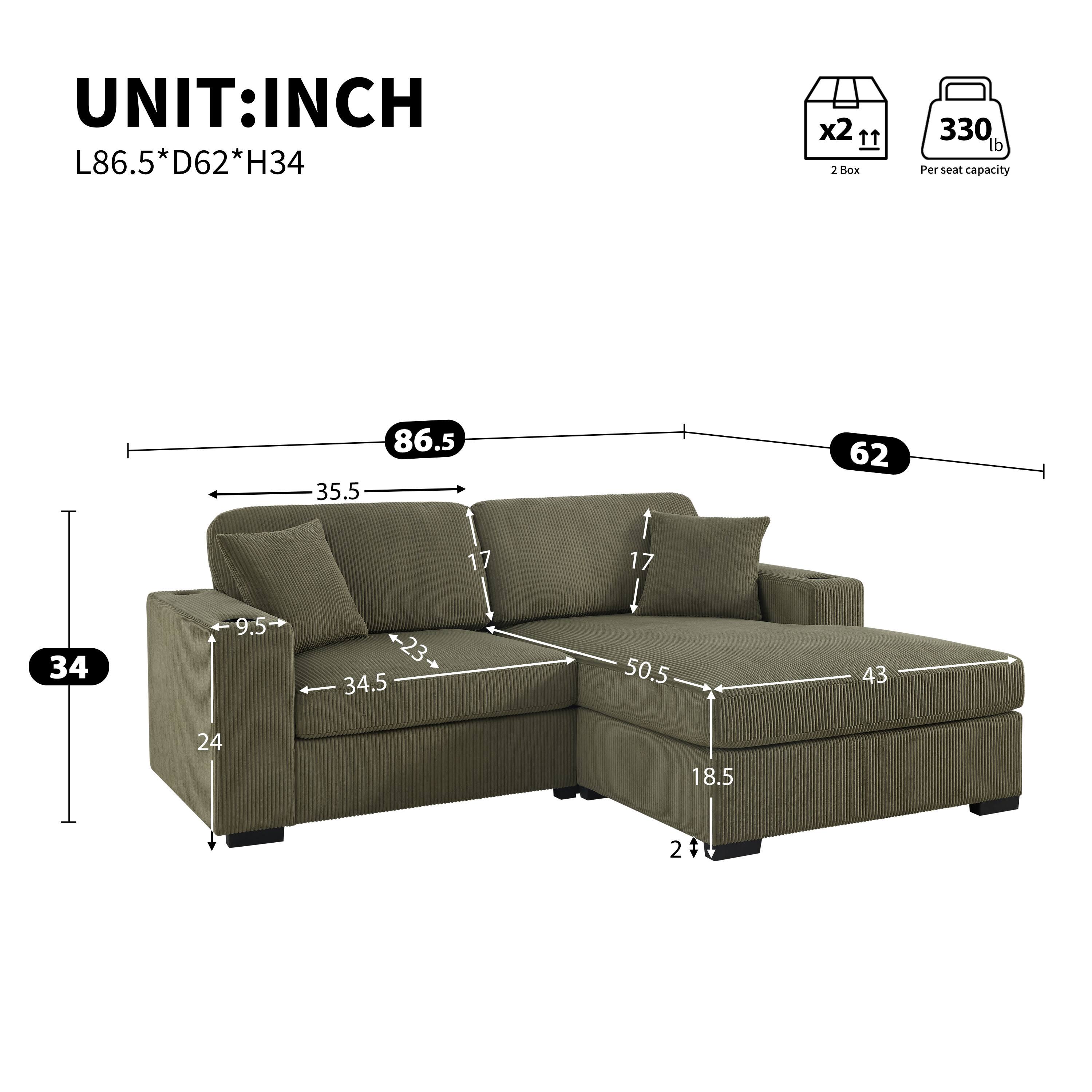 UNIT: INCH  
L86.5 * D62 * H34  
2 Box  
Per seat capacity 330 lb  
86.5  
35.5  
17  
9.5  
34.5  
50.5  
43  
24  
18.5  
2