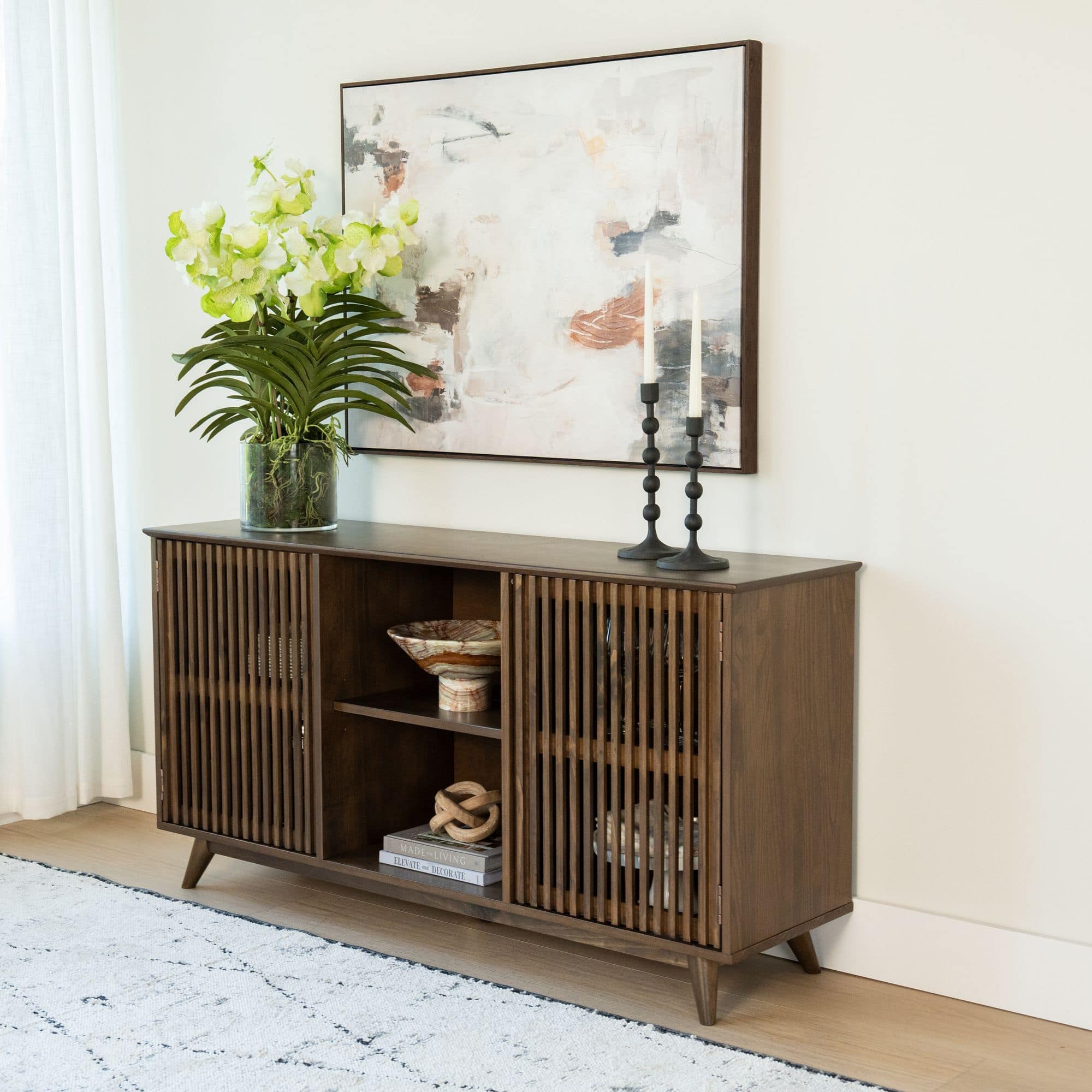 Plank+Beam - Mid-Century Modern Sideboard/TV Stand|| 2 Door w/ Middle Shelf (1495 x 406 x 762mm / 59 x 16 x 30in) - Walnut