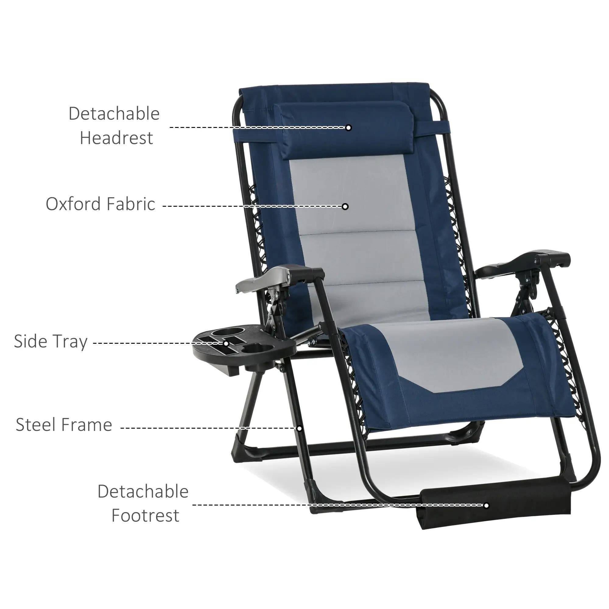 Detachable Headrest, Oxford Fabric, Side Tray, Steel Frame, Detachable Footrest