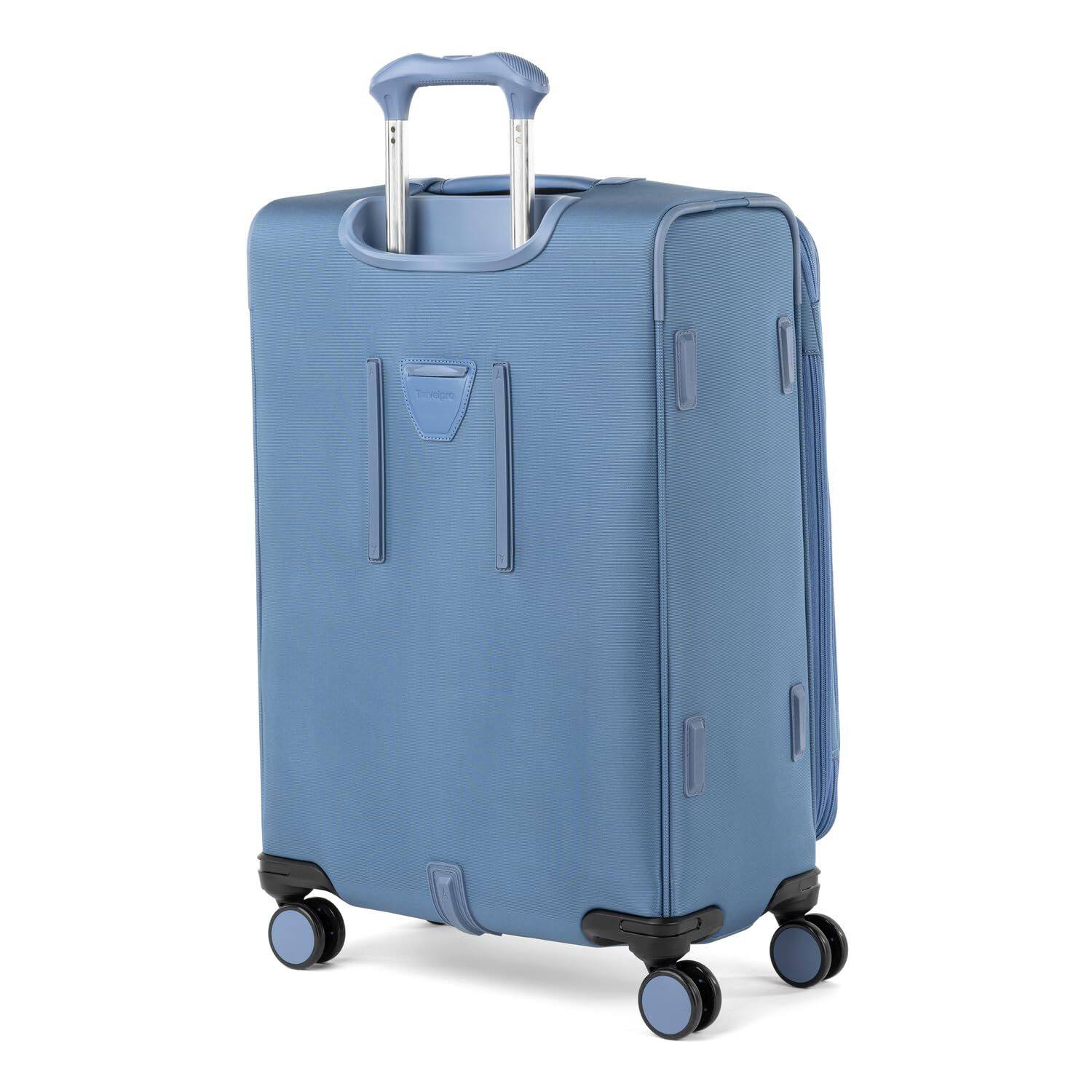 Angle. Travelpro - Travelpro Versapack + Lightweight Softside Expandable 25" Checked Spinner - Elemental Blue.
