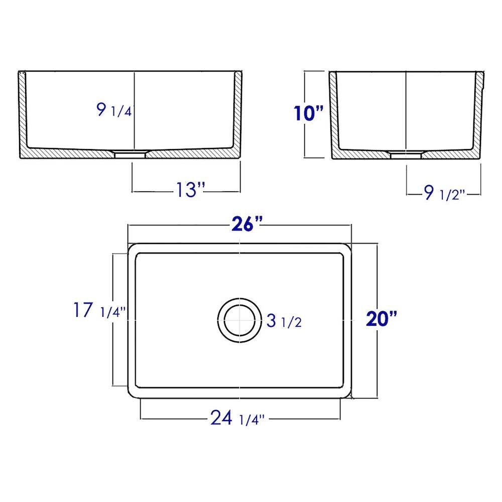 9 1/4"  
10"  
13"  
9 1/2"  
17 1/4"  
20"  
24 1/4"  
26"  
3 1/2"