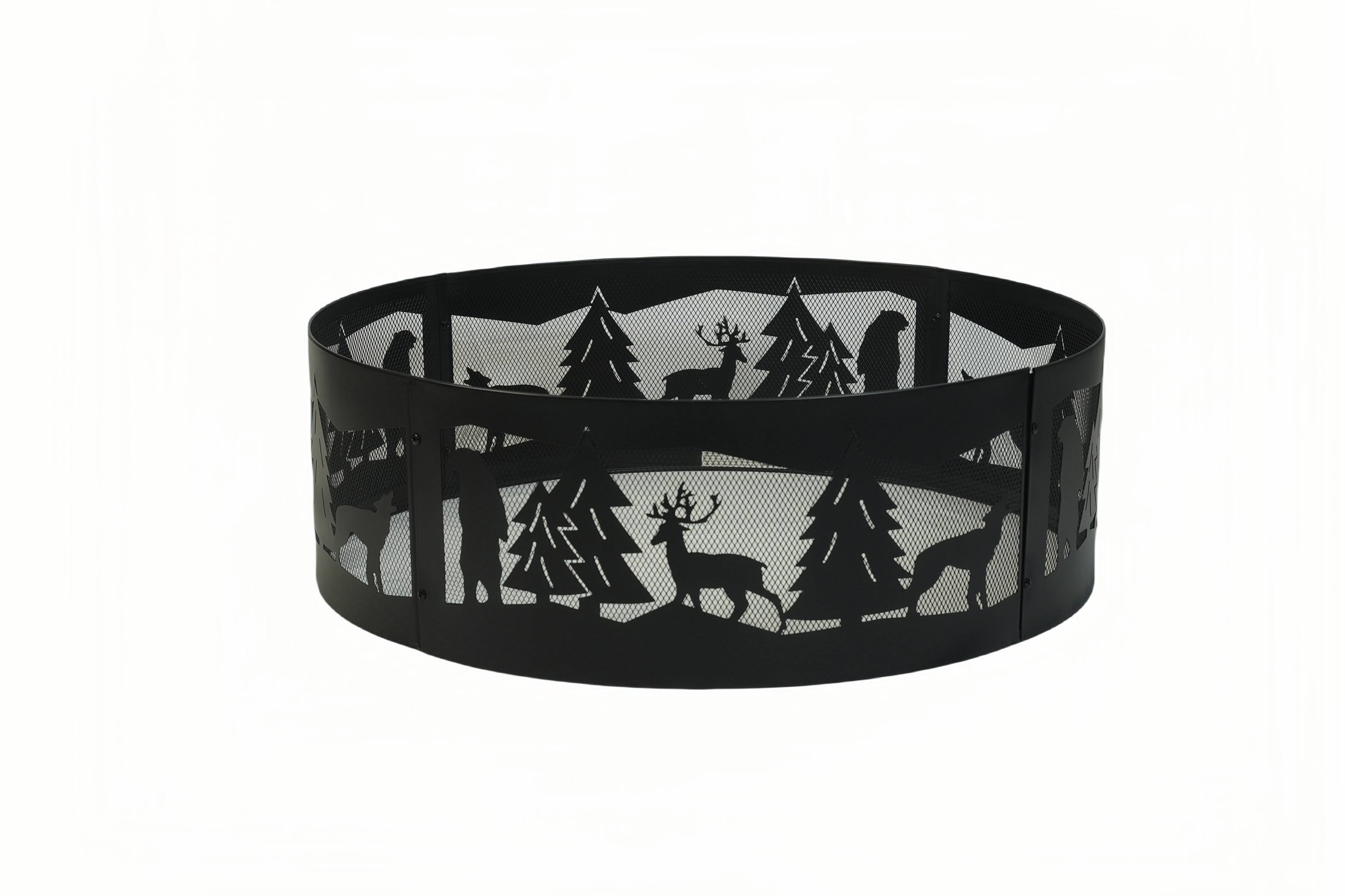 Back. Bestier - 36” Wildlife Steel Fire Ring, Round Outdoor Fire Pit Ring with Spark Guard, Black Finish.
