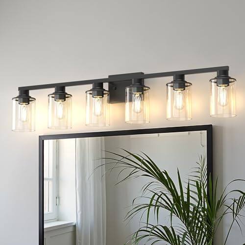 Earthley Blooms - Bathroom Light Fixtures 3-light Lighting Over Mirror With Clear Glass Shade Vanity Lights For Living Room - Black-6-Light