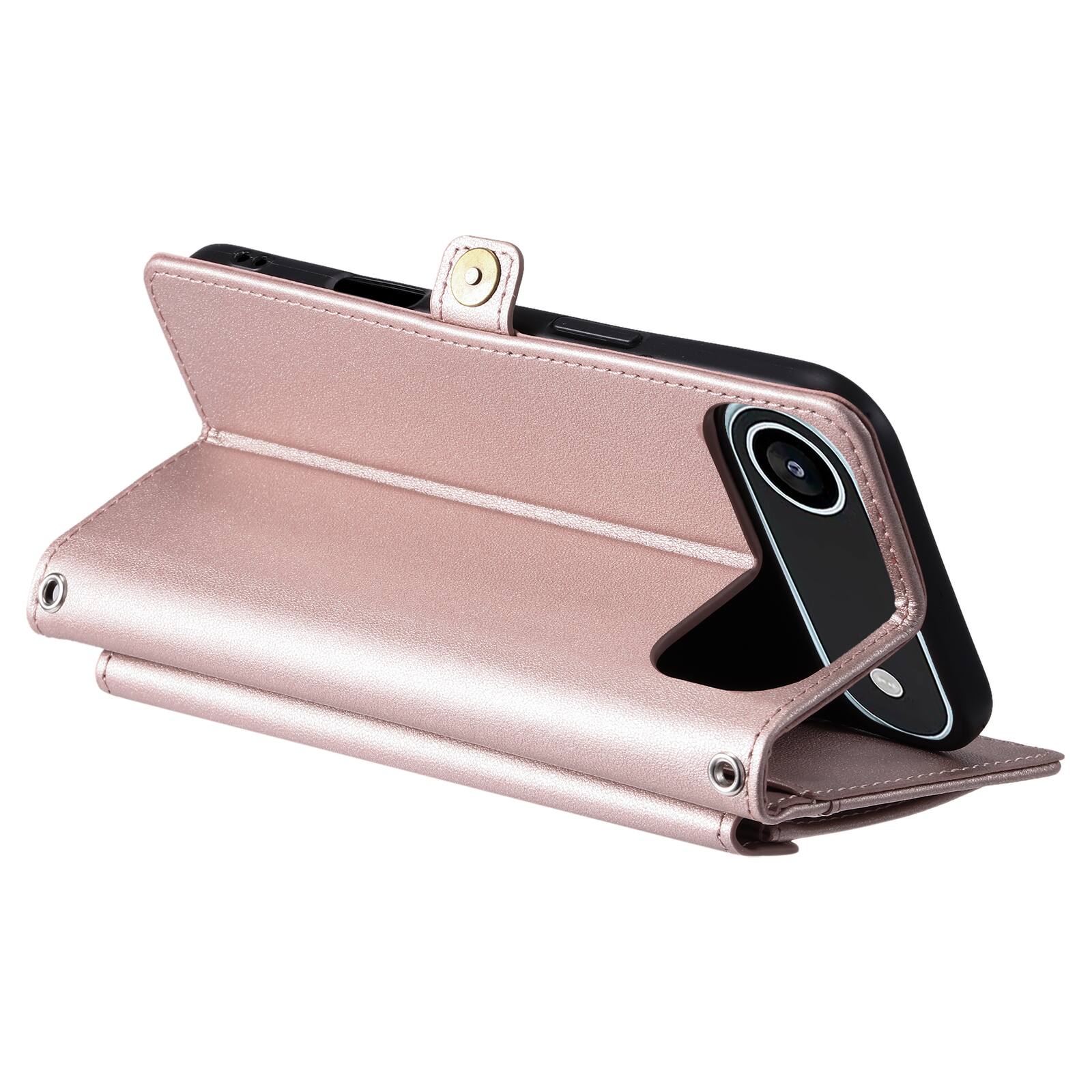 Alt View 4. Dteck - Foilo Wallet Case for Apple iPhone Air,Shockproof Card Holder PU Leather Magnetic Snap Phone Cover with Lanyard - Rosegold.