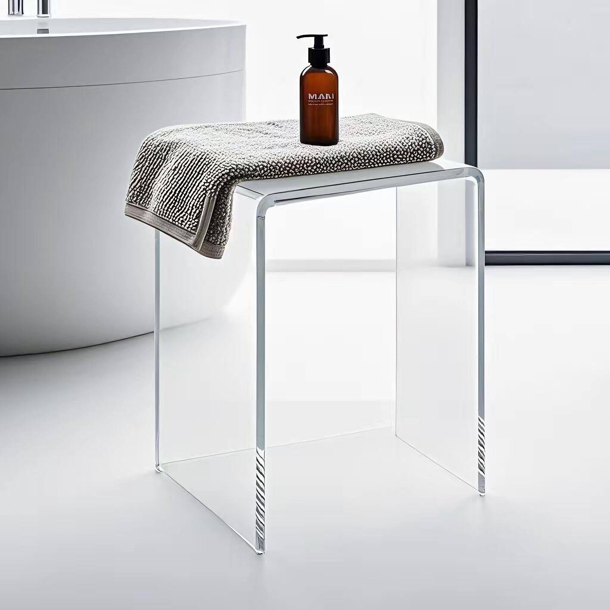 Back. JETRANSPORT - 17.7" H Small Stool For Adults Shower Bench Chair Seat Bathroom 10.2" D X 13.8" W Material Size -- Our shower - 10.6"D x 15.7"W x 14.1"H（1PCS).