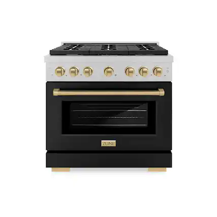 Front. ZLINE - ZLINE Autograph 36 in. Paramount Dual Fuel Range with Black and Bronze Accents (SDRSZ-BLM-36-CB) - Black.