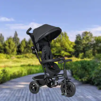 Front. Hivvago - 4-in-1 Toddler Tricycle with Detachable Canopy and Adjustable Parent Handle - Black.
