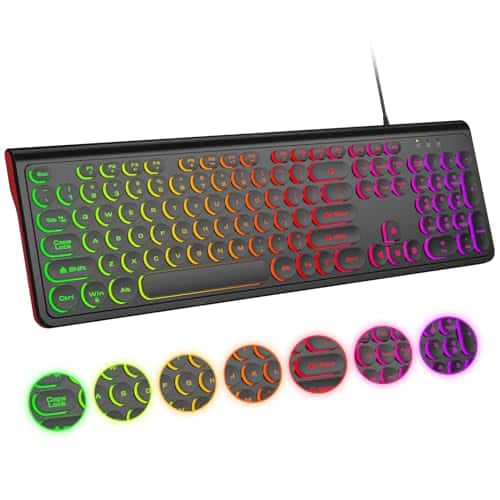 Reds Spade - Wired With 7 colors Full Size Retro Keycaps Numeric Keypad And Media Hotkey For Computer Desktop Pc Laptop Win - Backlit
