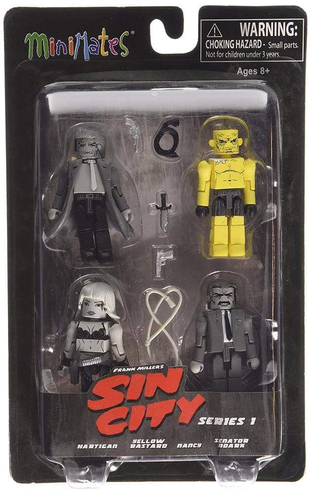 MiniMates!  
WARNING: CHOKING HAZARD - Small parts. Not for children under 3 years. Ages 8+  

FRANK MILLER'S SIN CITY SERIES 1  
YELLOW  
SENATOR HARTICAN  
BASTARD  
NANCY DARK