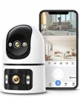 Sugift - Indoor Wireless Security Camera Dual 2MP Lens 2.4G 5.8G WiFi 340-Degree Pan Tilt Night Vision 2-Way Audio - White