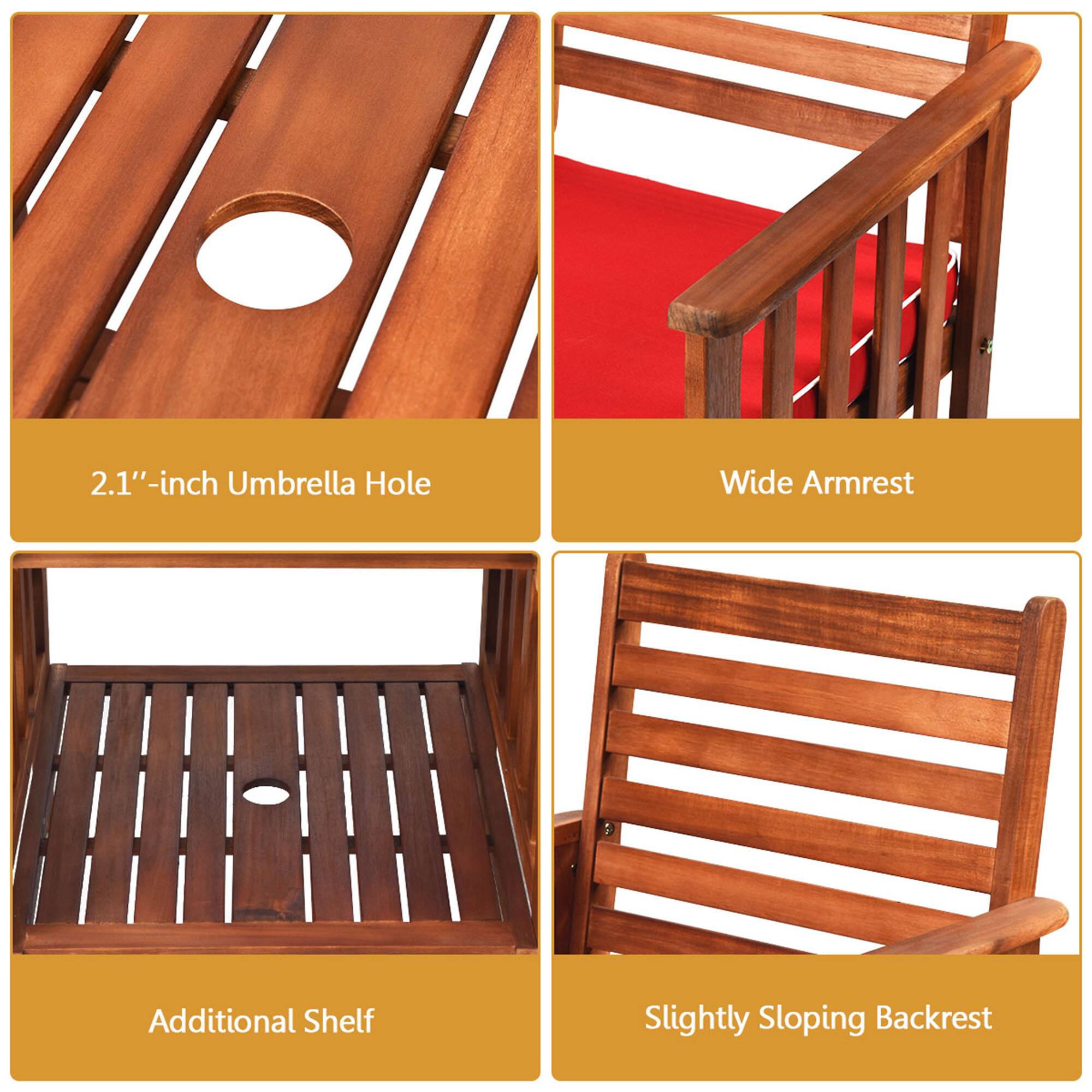 2.1"-inch Umbrella Hole  
Wide Armrest  
Additional Shelf  
Slightly Sloping Backrest