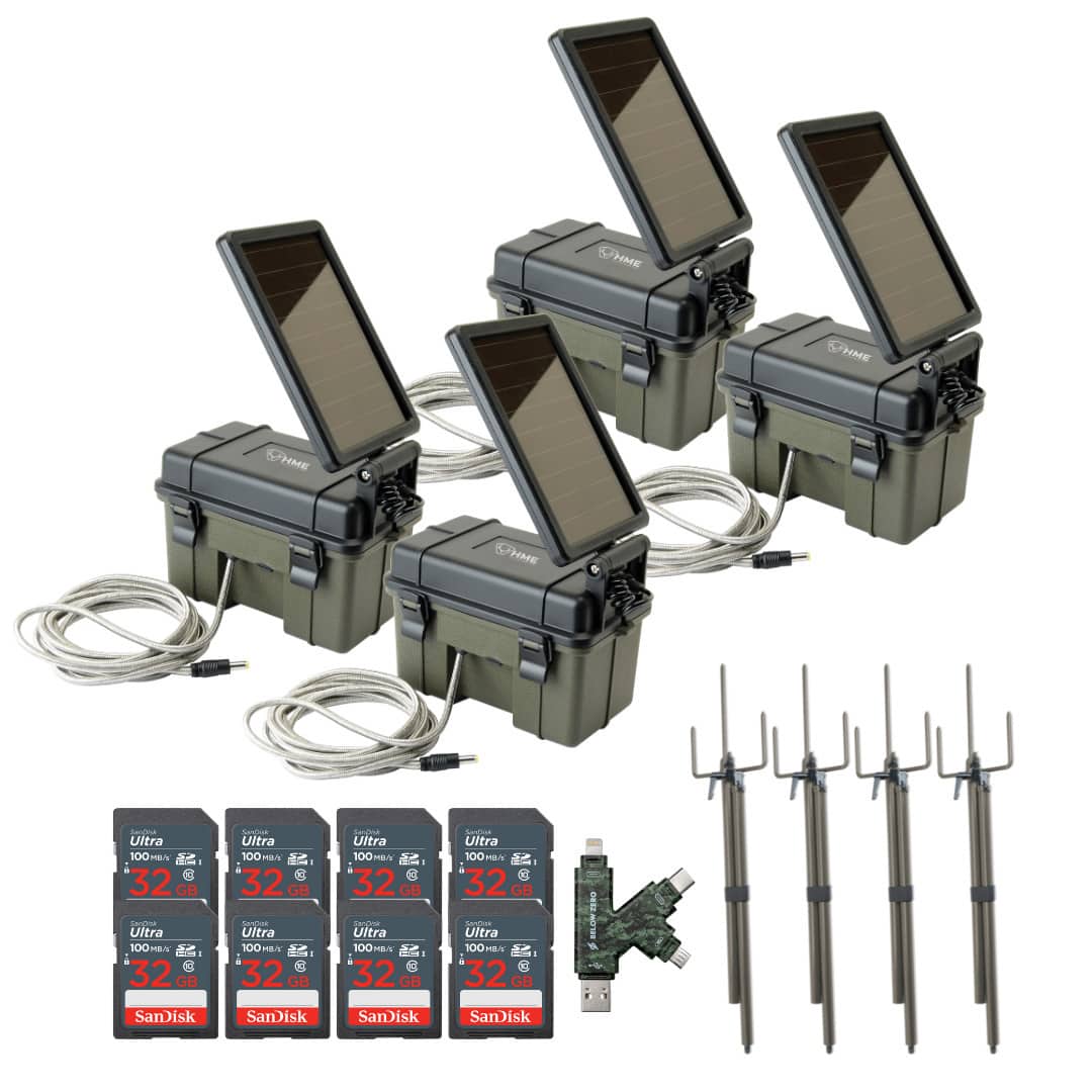 Stealth Cam - Trail Camera Mount Stick with Solar  Auxiliary Power Pack 32GB Memory Cards and Card Reader (4 Pack)