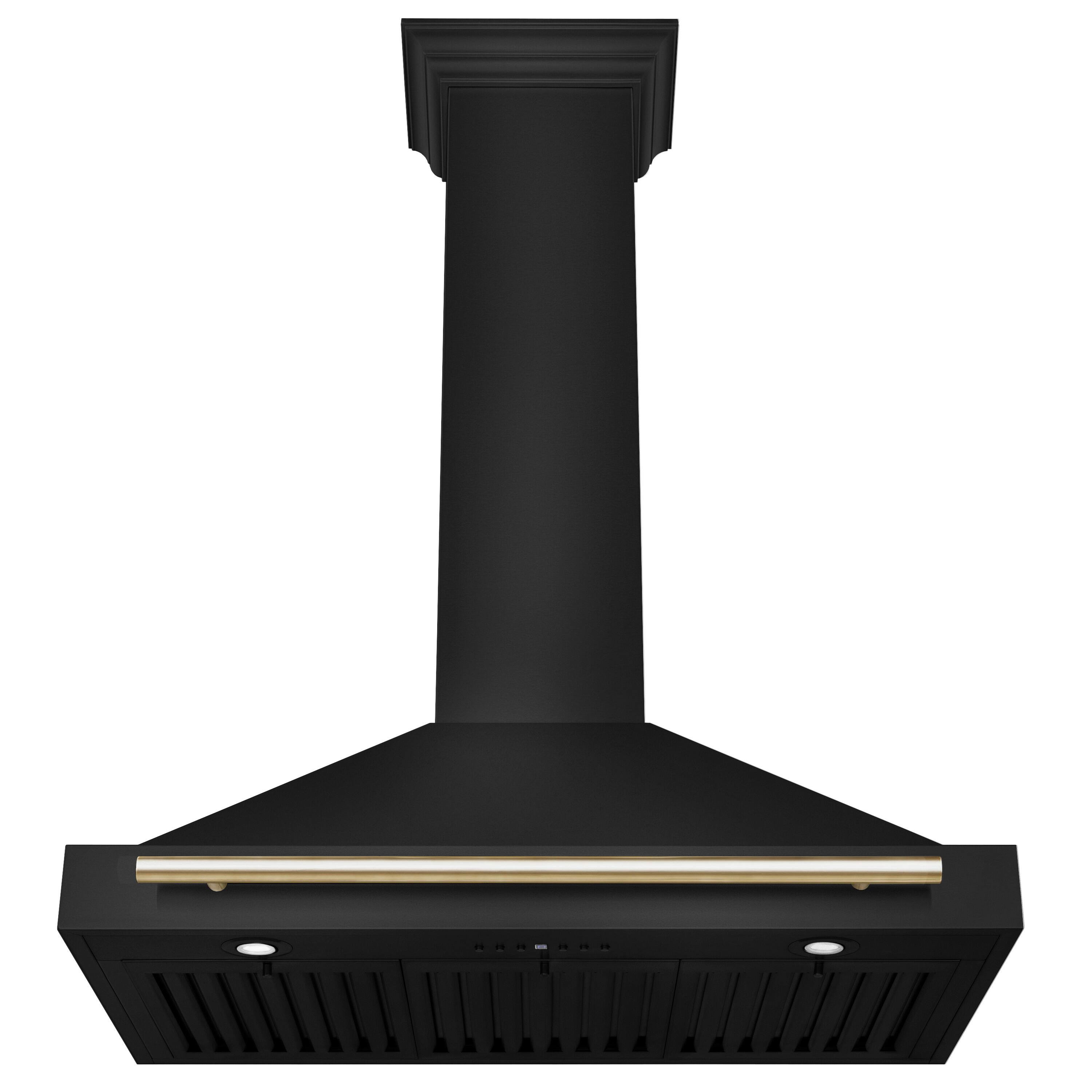 Back. ZLINE - 36 in. Autograph Edition Black Stainless Steel Wall Mount Range Hood With Polished Gold Handle (BSKB4Z-36-G) - Black stainless steel.