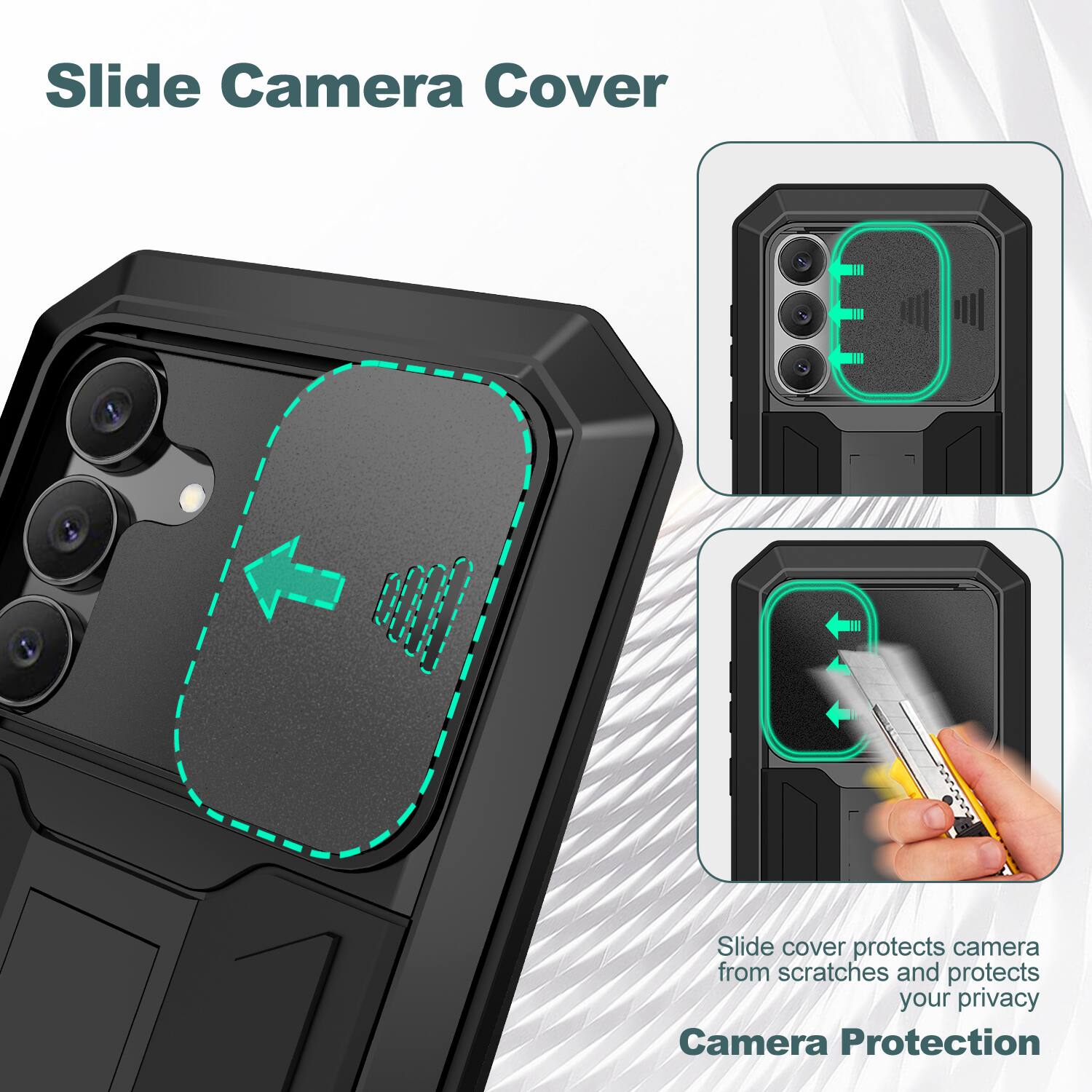 Slide Camera Cover

Slide cover protects camera from scratches and protects your privacy

Camera Protection