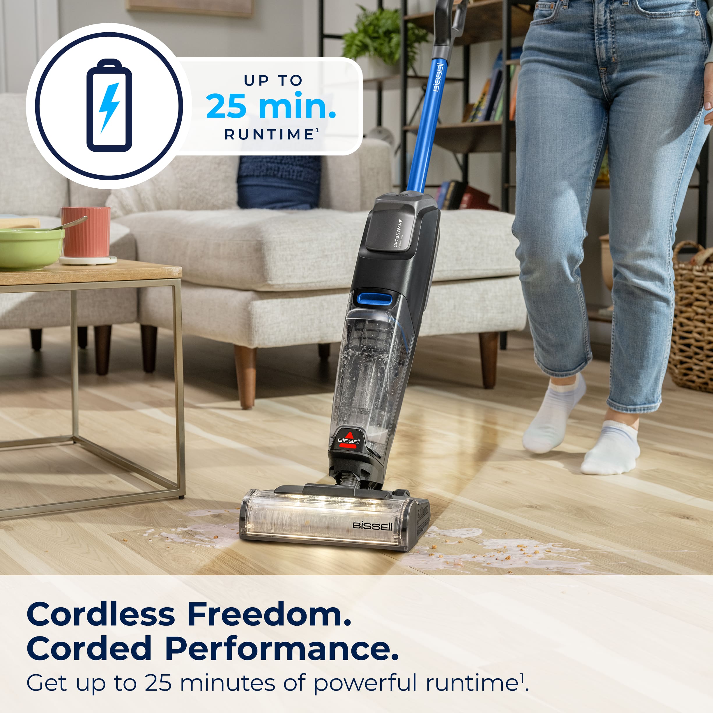"Up to 25 min. runtime - Cordless Freedom. Corded Performance. Get up to 25 minutes of powerful runtime."