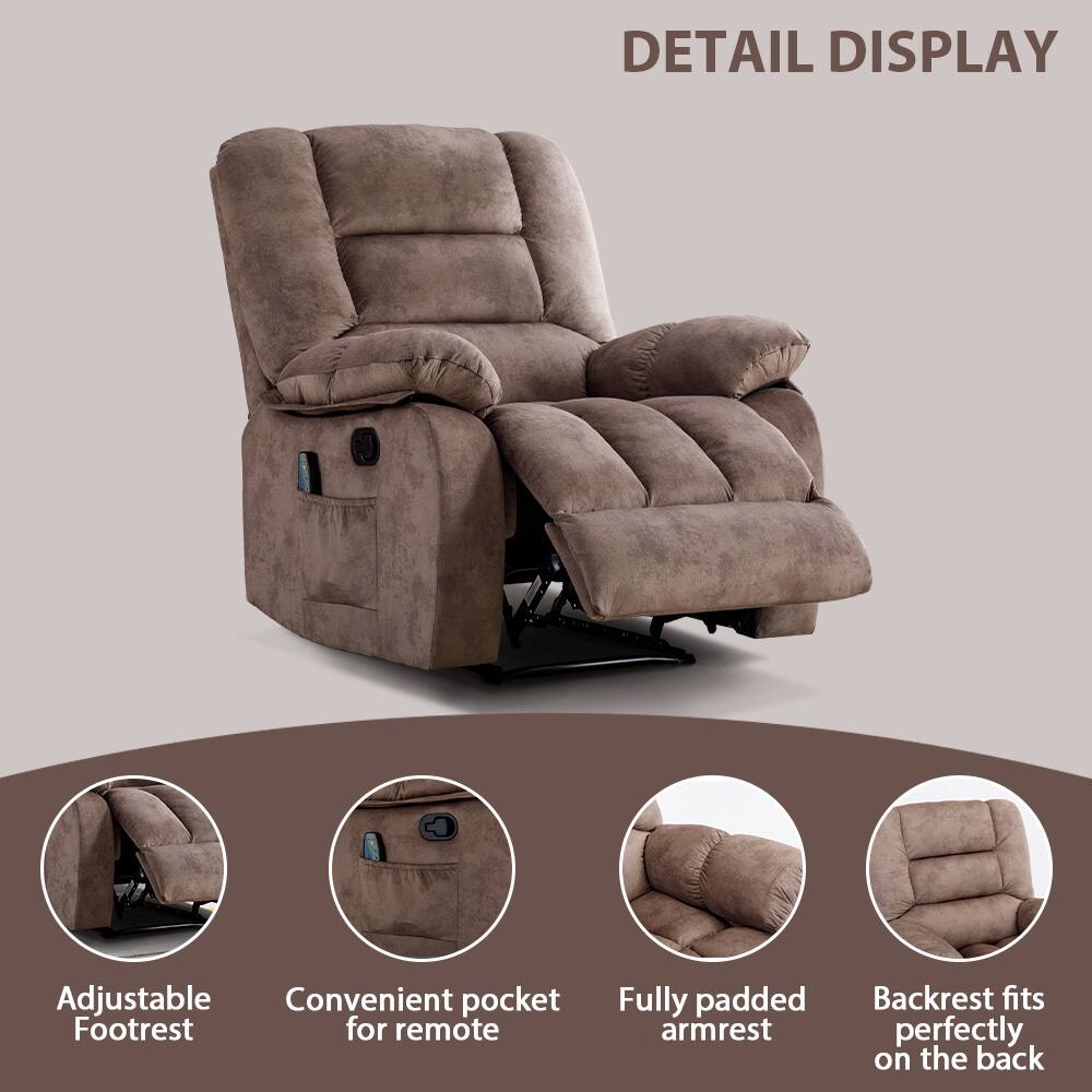 Bestier - Set of 2 Overstuffed Massage Recliner Chairs with Heat and Vibration, Soft Fabric Manual Reclining Chair for Living Room