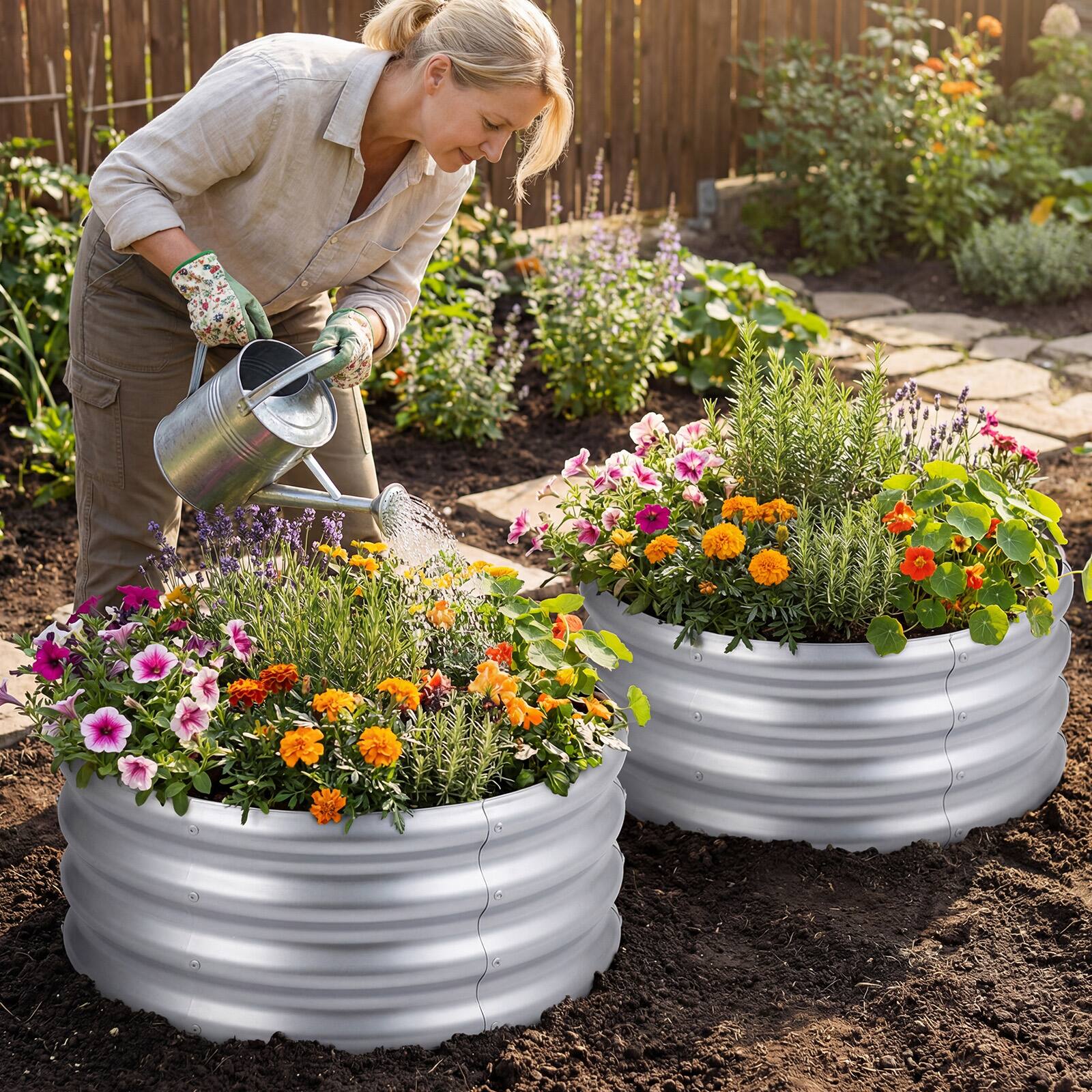 Alt View 1. Costway - Costway 1 PCS 24" x 24" x 11.5" Galvanized Raised Garden Bed, Round Outdoor Planter Box with Open-Ended Base - Sliver.