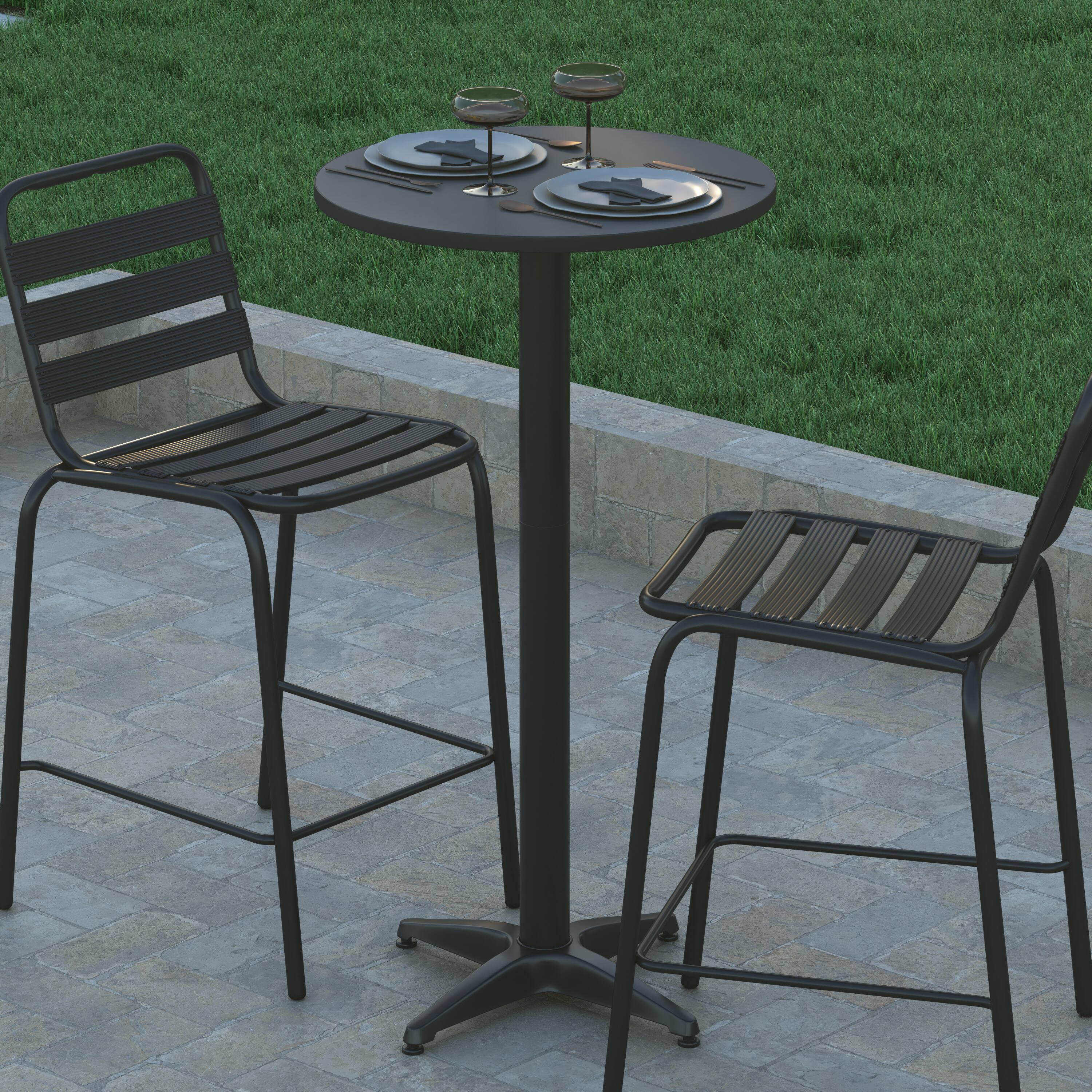 Alt View 3. Emma + Oliver - 23.25" Round Aluminum Indoor-Outdoor Bar Height Table with Flip-Up Table - Black.