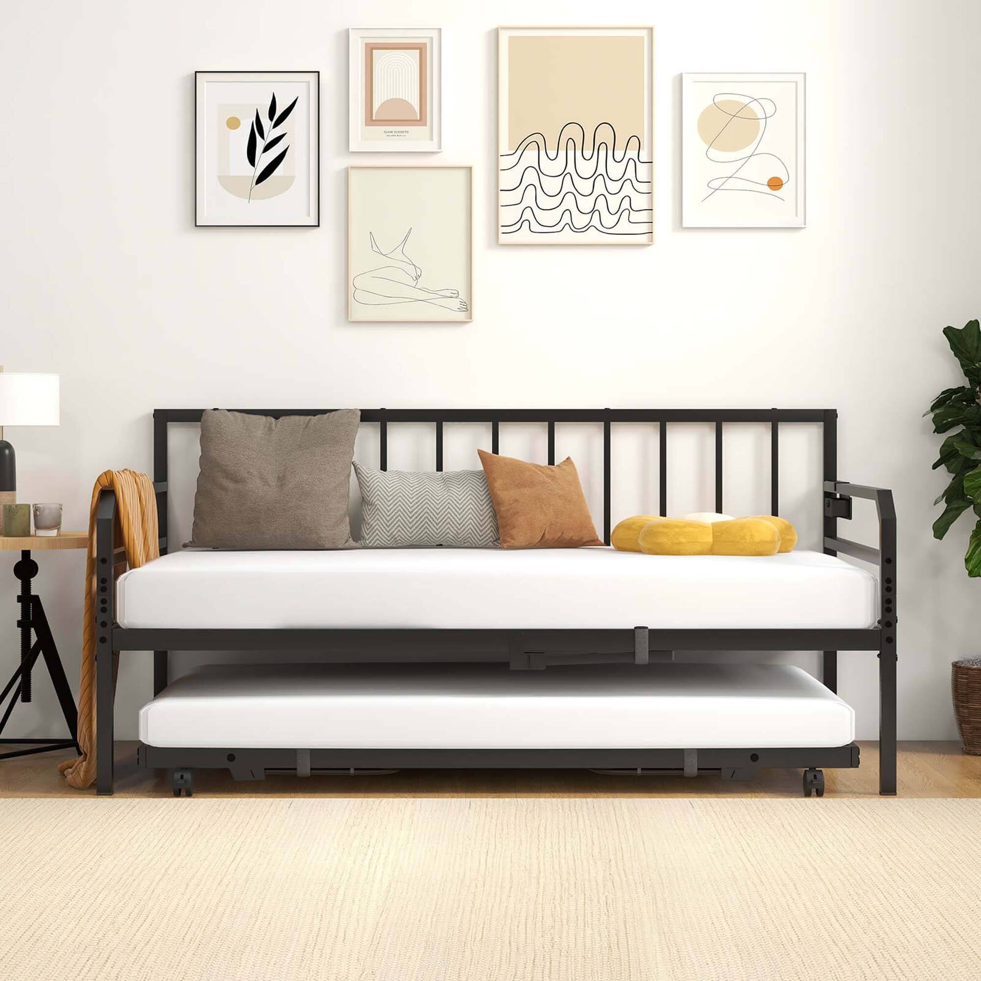 Alt View 3. Costway - Twin Size Daybed with Pop-up Trundle Charging Station & LED Lights for Living Room - Black.