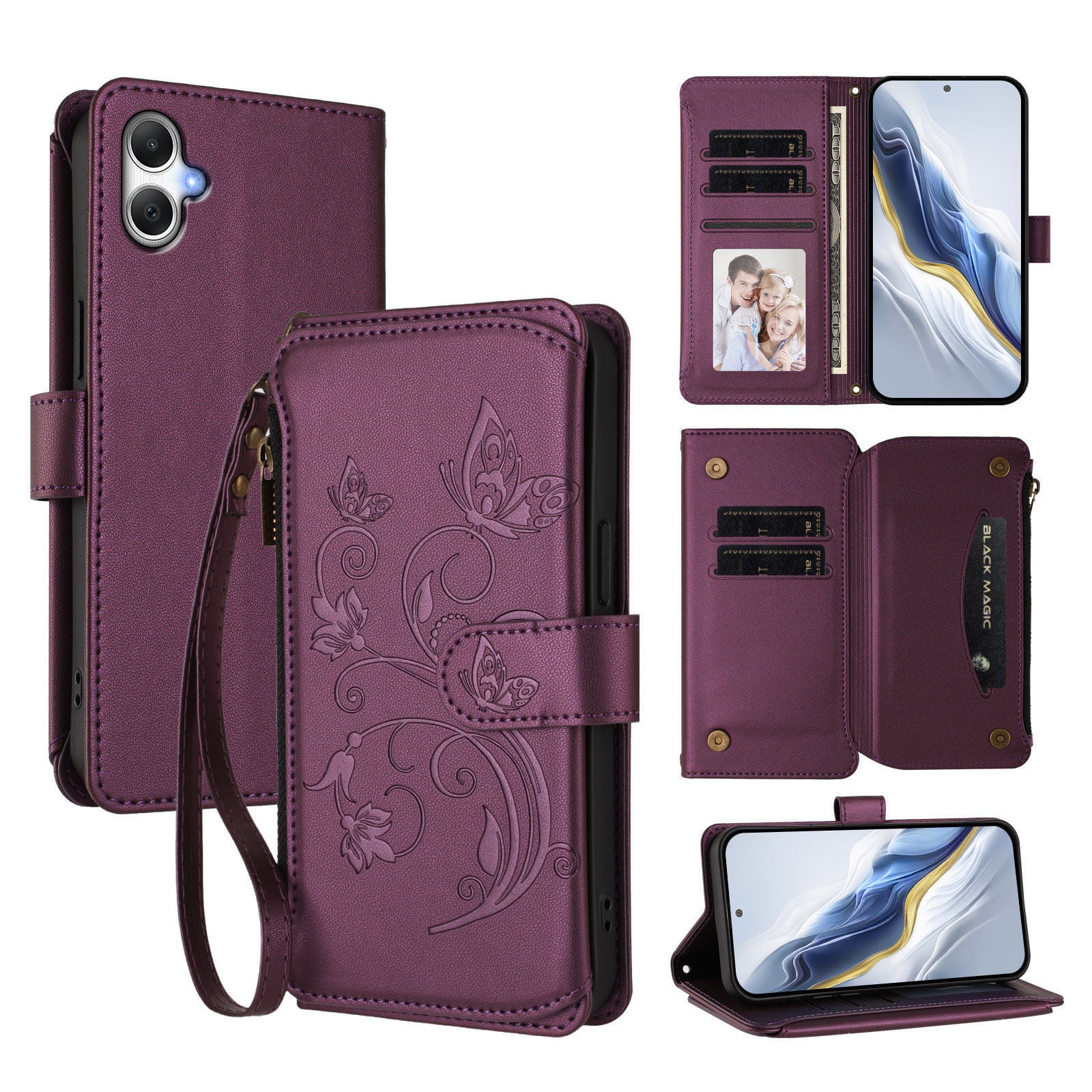 Dteck - Crossbody Wallet Case for Samsung Galaxy A07,Embossed Butterfly Flower Folio PU Leather Cover with Zipper Pocket+Strap - Darkpurple price history on PriceWatchPro