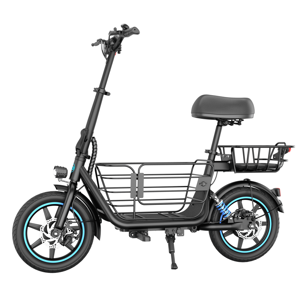 Angle. Mastgoal - 650W Electric Scooter with Seat - 14" Wheels, 30 Miles Range, 18.6MPH, Basket & Dual Shock Absorbers + Free Dog Mat. - Black.