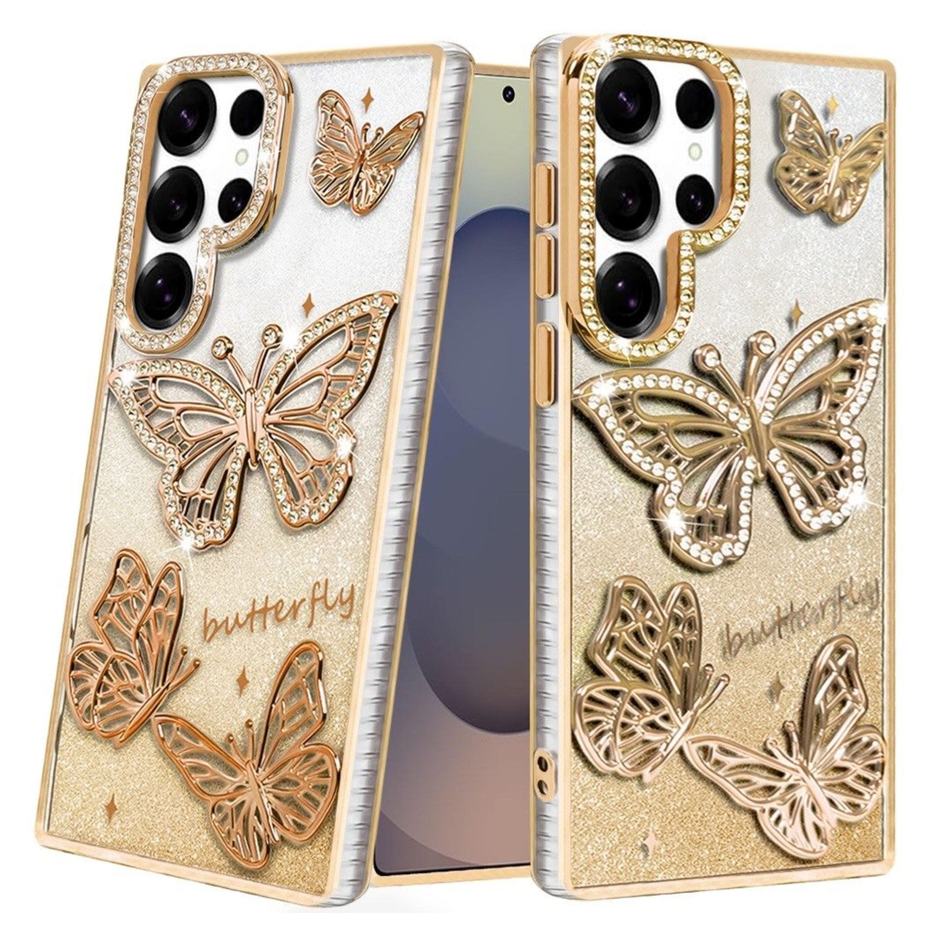 Kitcheniva - Bling Butterflies 3D Glitter Design Phone Case With Tempered Glass For Samsung Galaxy S26 Ultra - Gold price history on PriceWatchPro