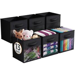 Sorbus - 13 Inch Storage Bins with Clear Window and Handle, 6 Foldable Baskets for Organizing Clothes,Toys, Books, Figures - Black