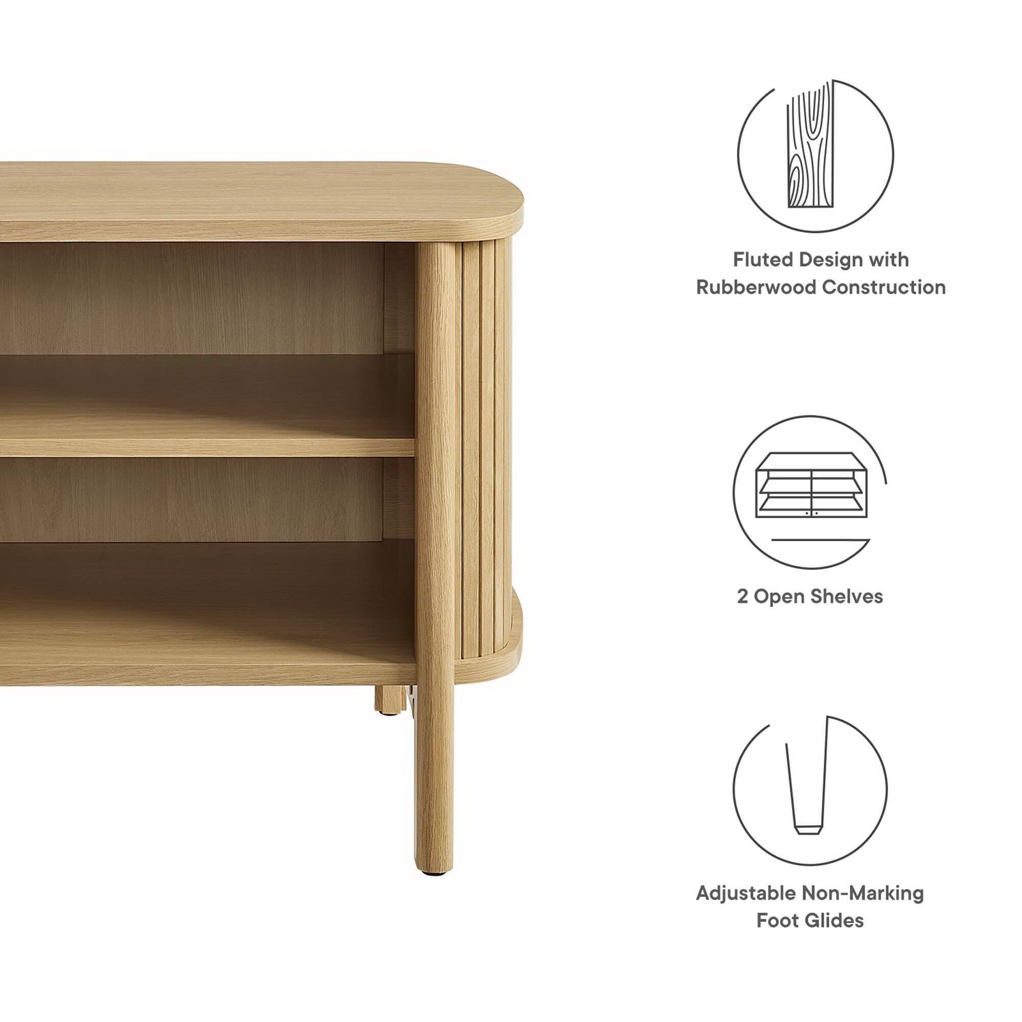 Fluted Design with Rubberwood Construction  
2 Open Shelves  
Adjustable Non-Marking Foot Glides