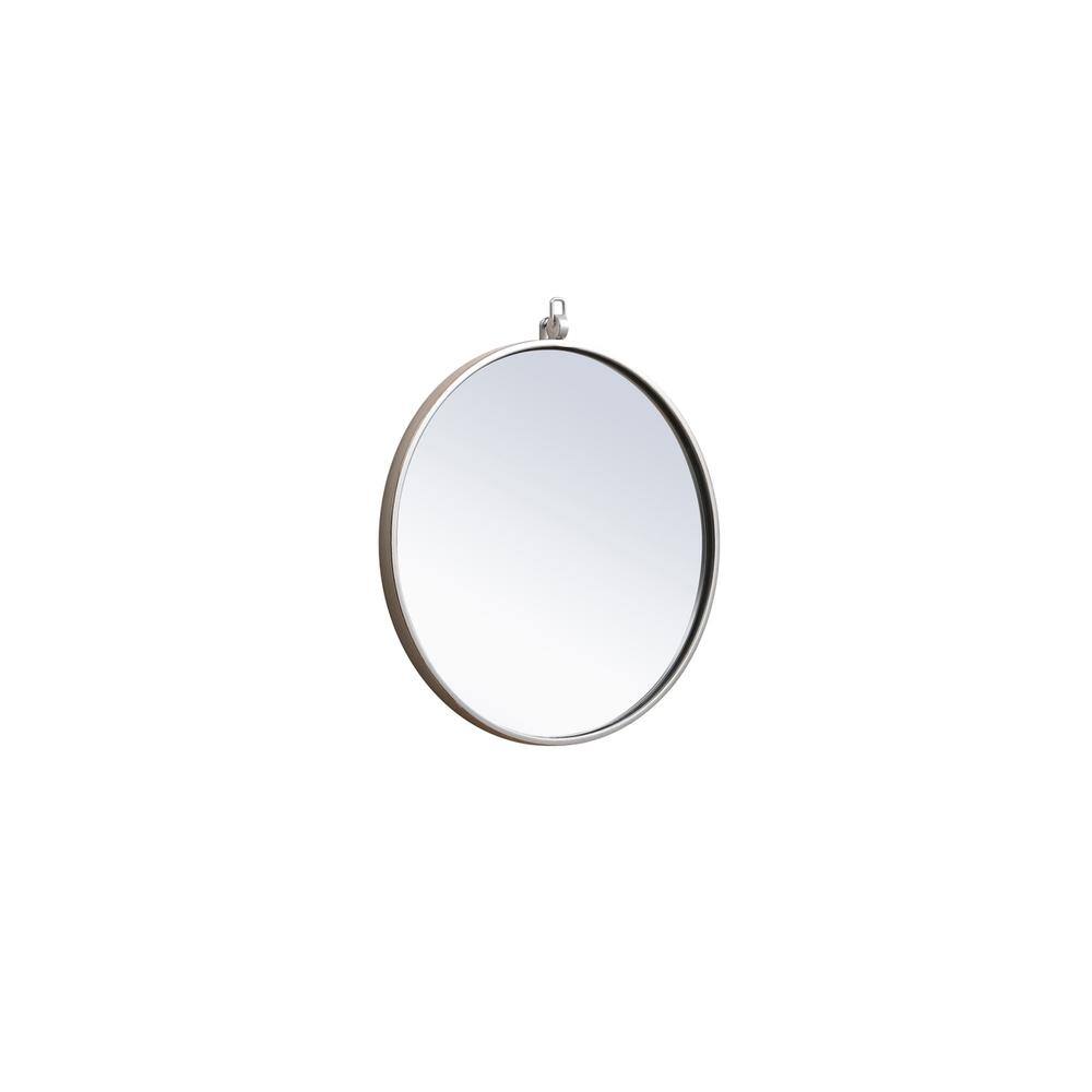 Angle. Elegant Decor - Metal frame round mirror with decorative hook 18 inch in silver - Silver.