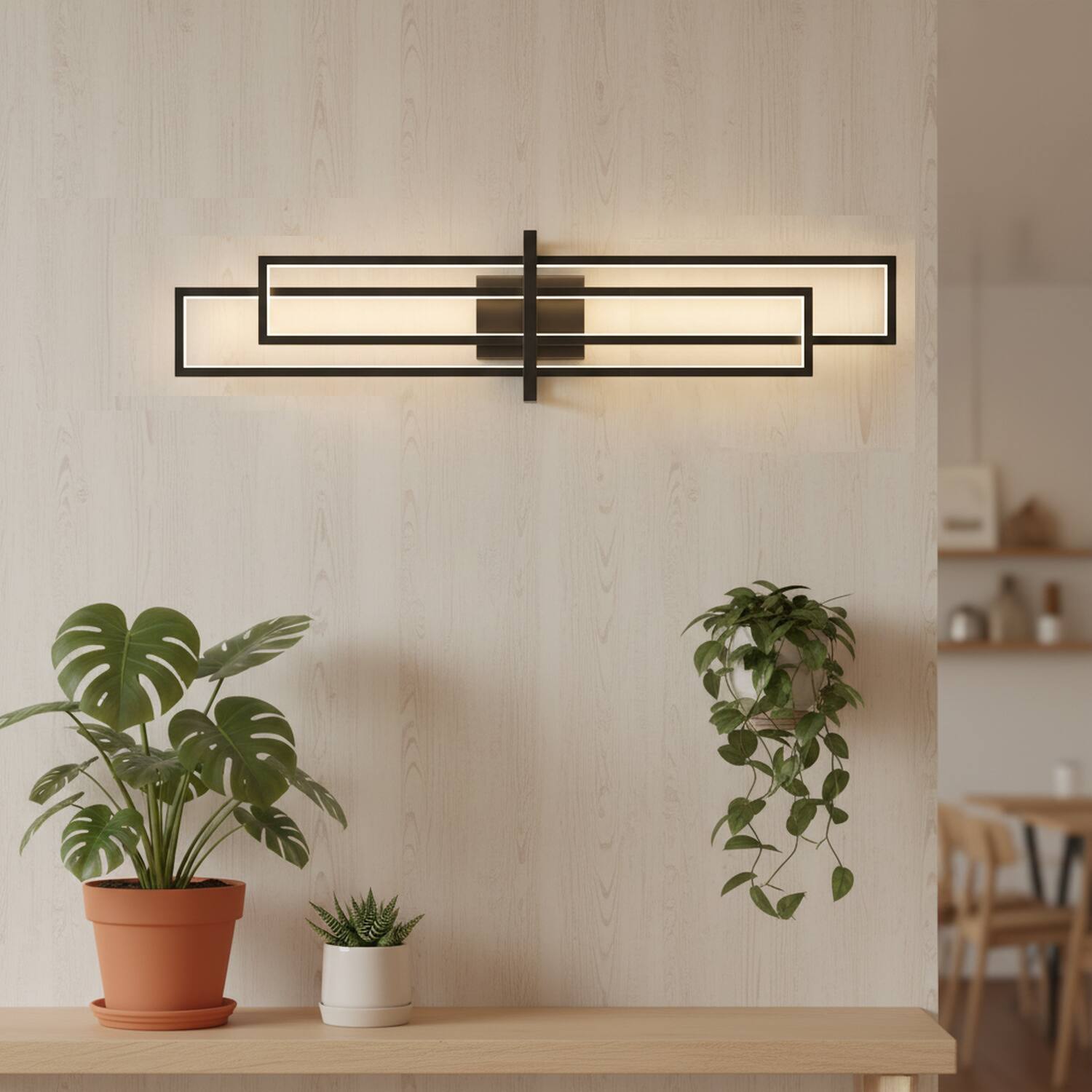 Alt View 2. Umeiluce - 32 Inch LED Flush-Mounted Wall Sconces Light Warm Light Switch Dimmable Hardwired - Matte Black.