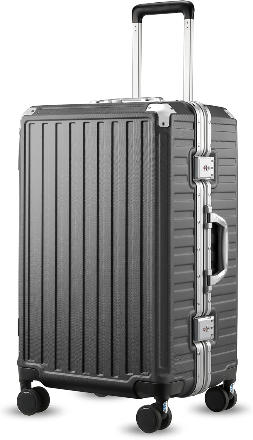 LUGGEX - 24 Inch Aluminum Frame Zipperless Polycarbonate Spinner Hard Shell Suitcase - ZX-Core - Black