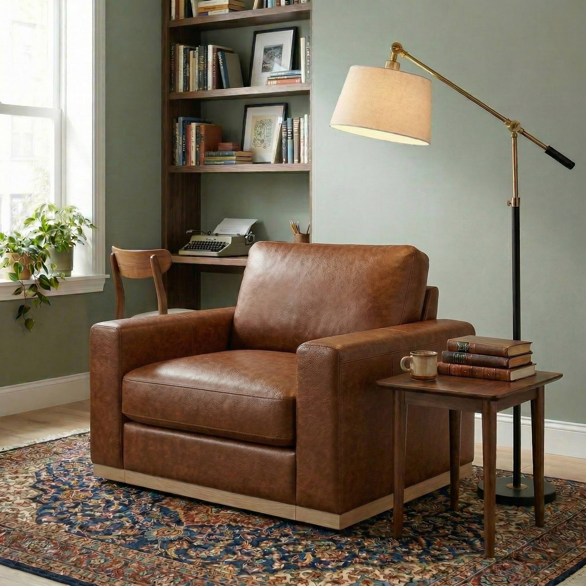 Left. Dyonery - Dyonery 42" Modern Single Sofa ,Deep Seat Modular Couch,Solid Wood Frame,Spring Cushions,Easy Assembly,Green,PU Brown - Brown Faux Leather.