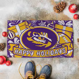 Evergreen Enterprises - LSU Tigers 28" x 16" Happy Holidays Christmas Turf Door Mat - Multicolor