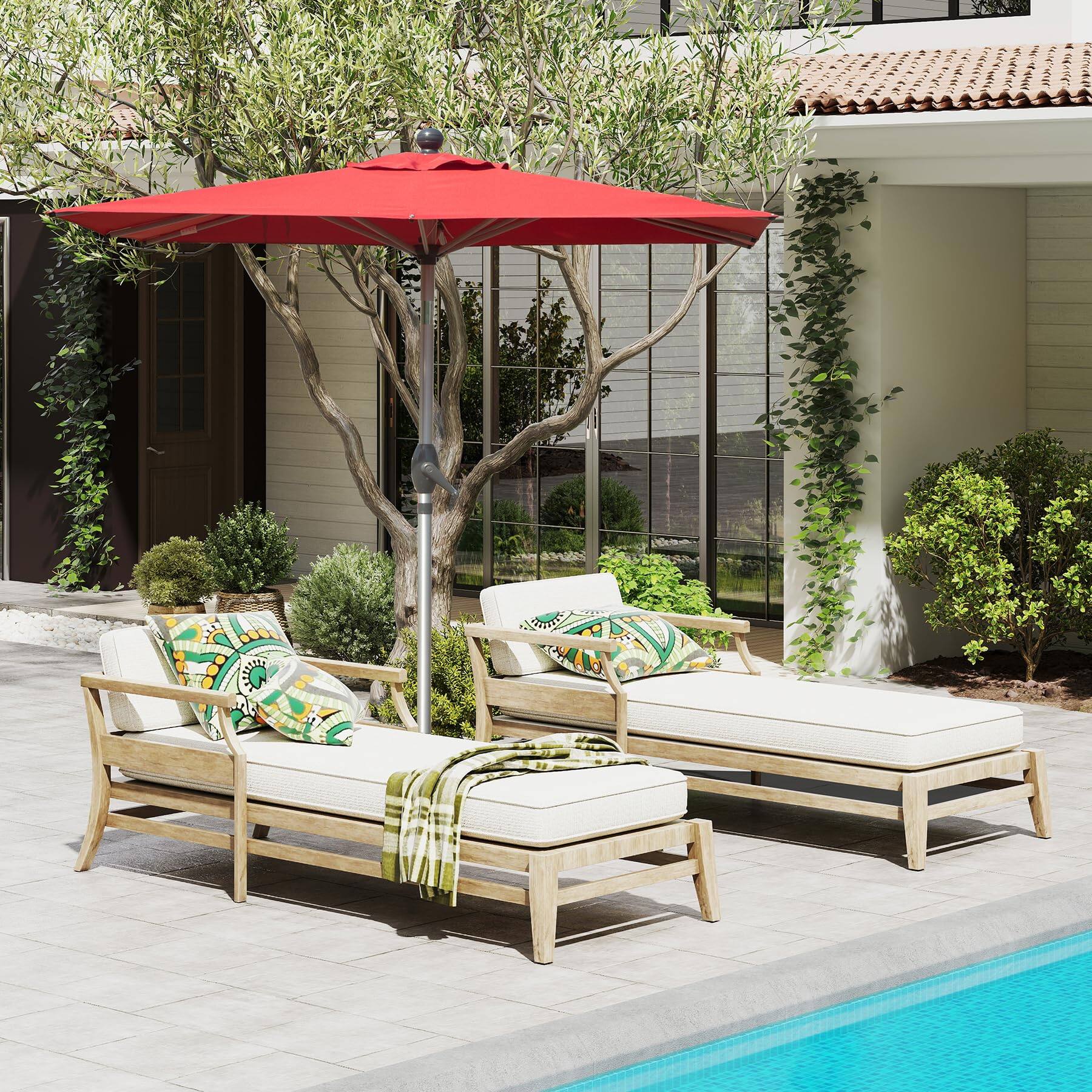 Alt View 1. Ecooso - Rectangle Patio Umbrella with Crank Lift(Base not included) - Brick red.