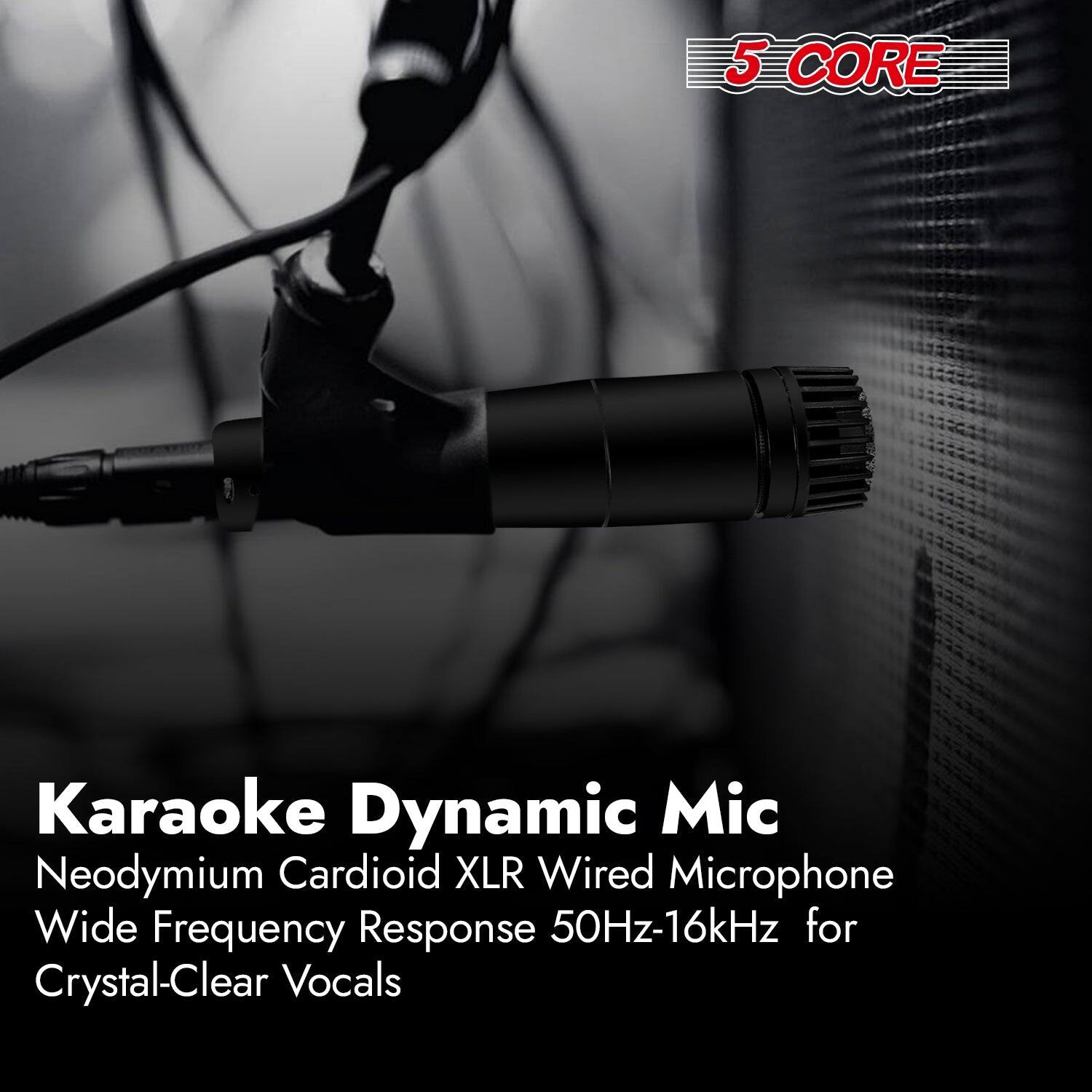 5 CORE Karaoke Dynamic Mic Neodymium Cardioid XLR Wired Microphone Wide Frequency Response 50Hz-16kHz for Crystal-Clear Vocals