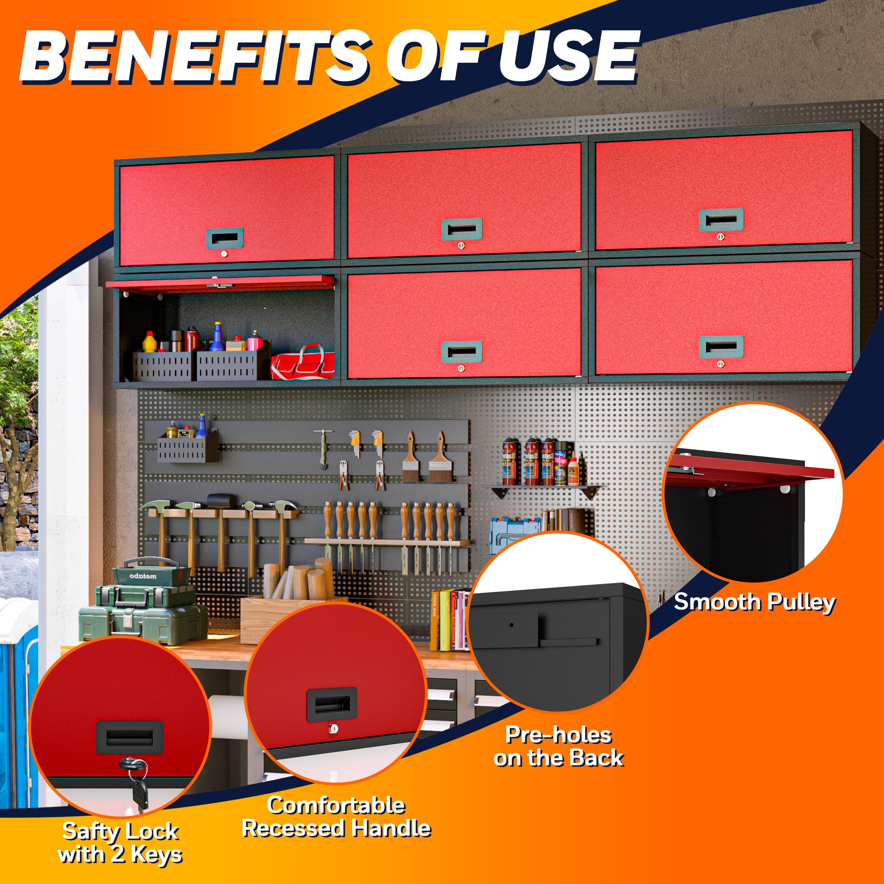 BENEFITS OF USE

- Smooth Pulley
- Pre-holes on the Back
- Comfortable Recessed Handle
- Safety Lock with 2 Keys