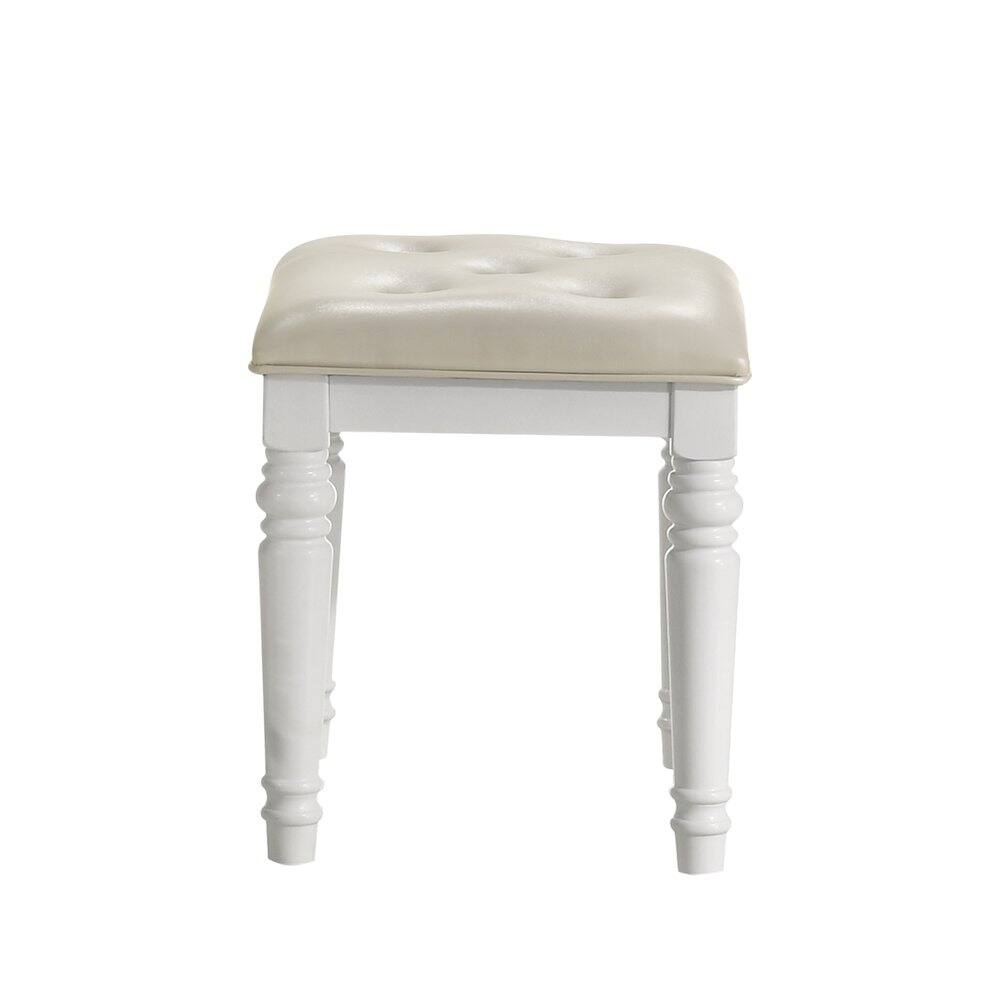 Left. New Classic Furniture - Valentino Vanity Table Stool-White - White.