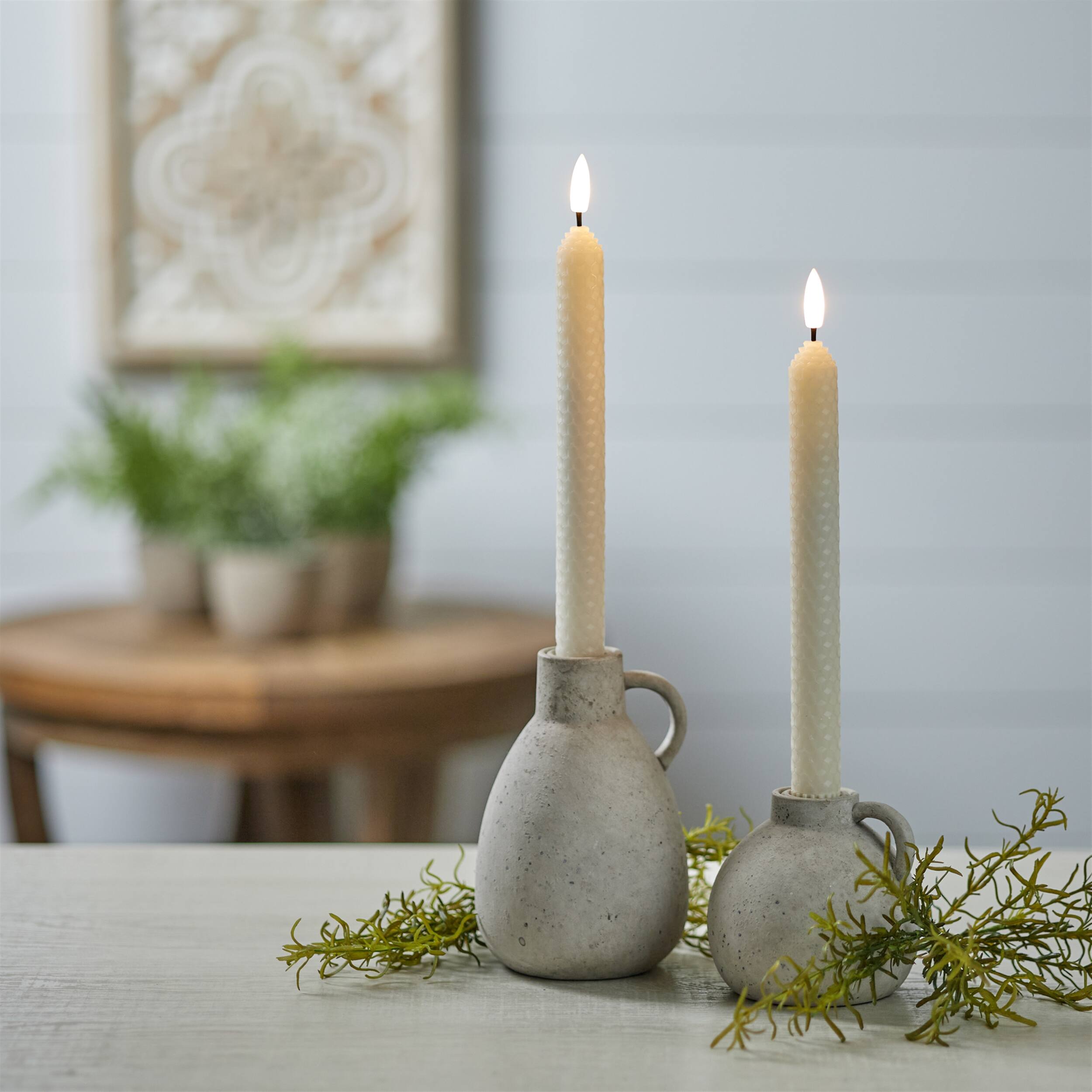 Angle. BreeBe - FIA Wick Beige Textured Taper Candle (Set of 2) - White.