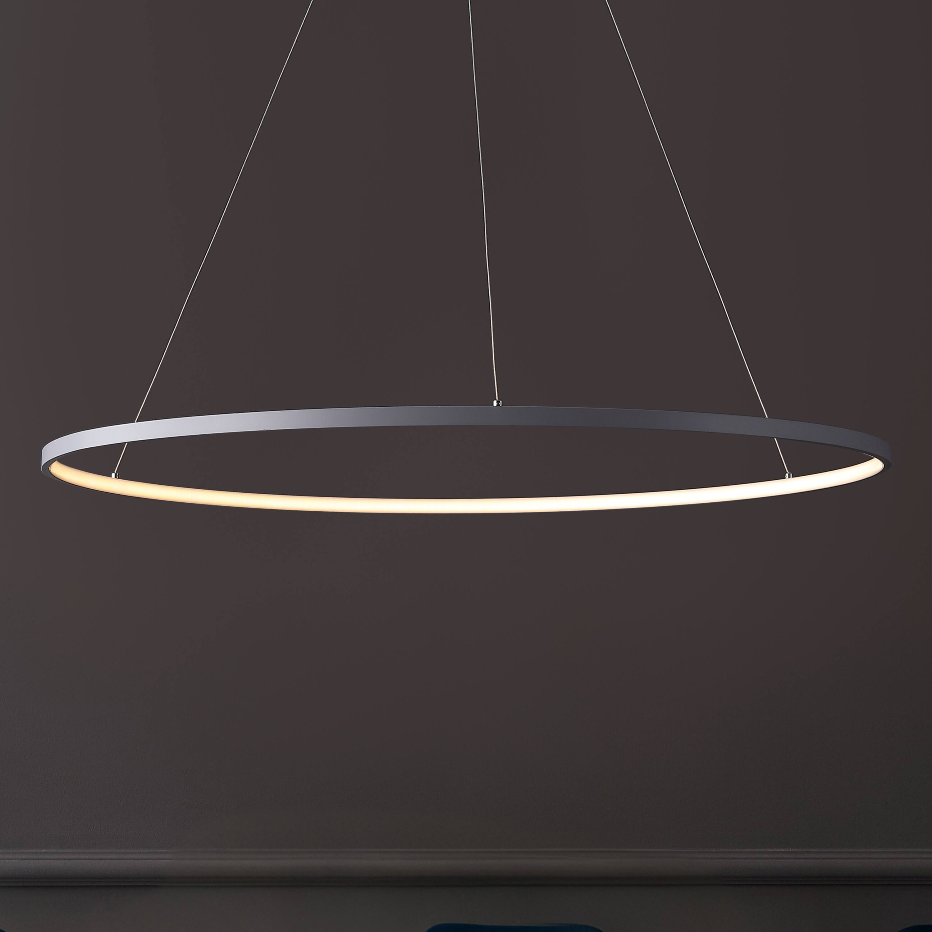 Alt View 1. Jonathan Y - Brice 35" Modern Contemporary Metal Round Dimmable Integrated LED Pendant, Gray - Gray.