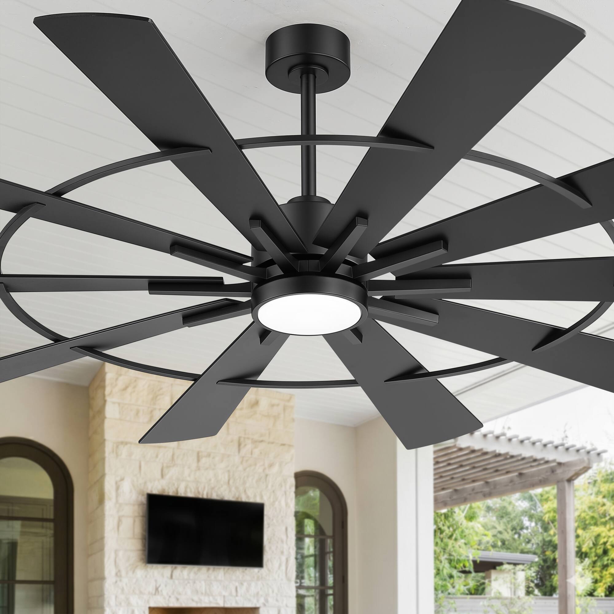 Alt View 7. Breezary - 72-In LED Ceiling Fan with Light, 10 Plywood Blades, 6-Speed DC Motor, Remote, Timer, 3CCT, 6/12-In Downrods - 72-Inch Black.