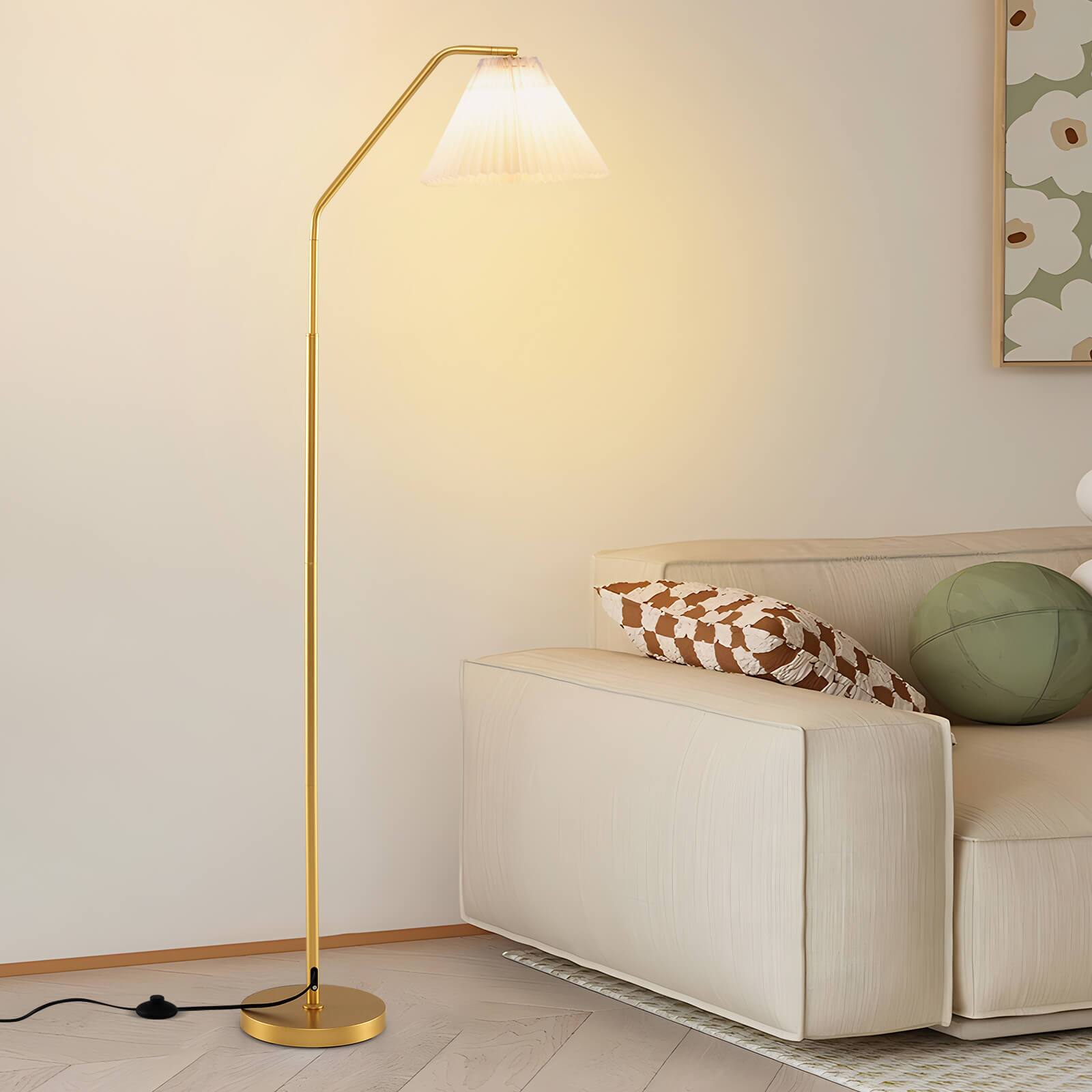 Alt View 1. Costway - Costway 66" Arc Floor Lamp with Adjustable Lamp Head, Pleated Lampshade & Foot Switch - Gold + White.