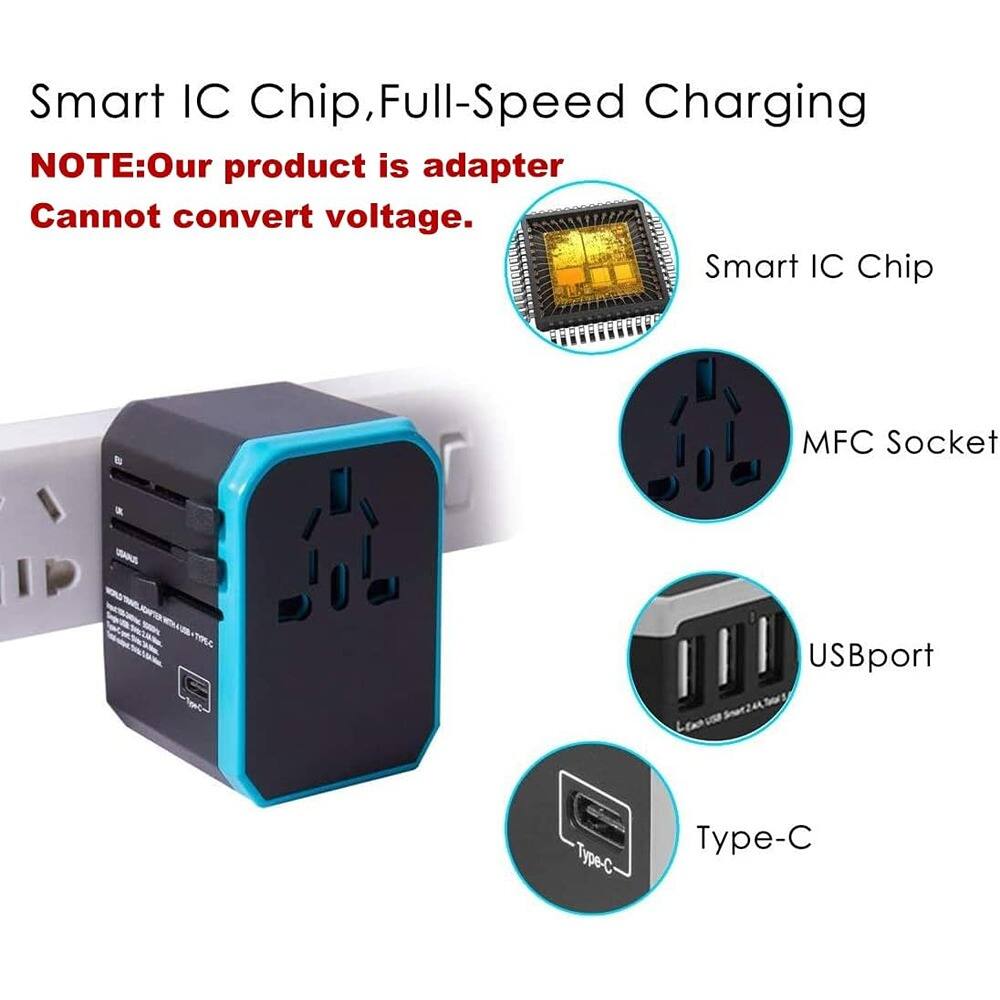 Smart IC Chip, Full-Speed Charging

NOTE: Our product is an adapter. Cannot convert voltage.

- Smart IC Chip
- MFC Socket
- USBport
- Type-C