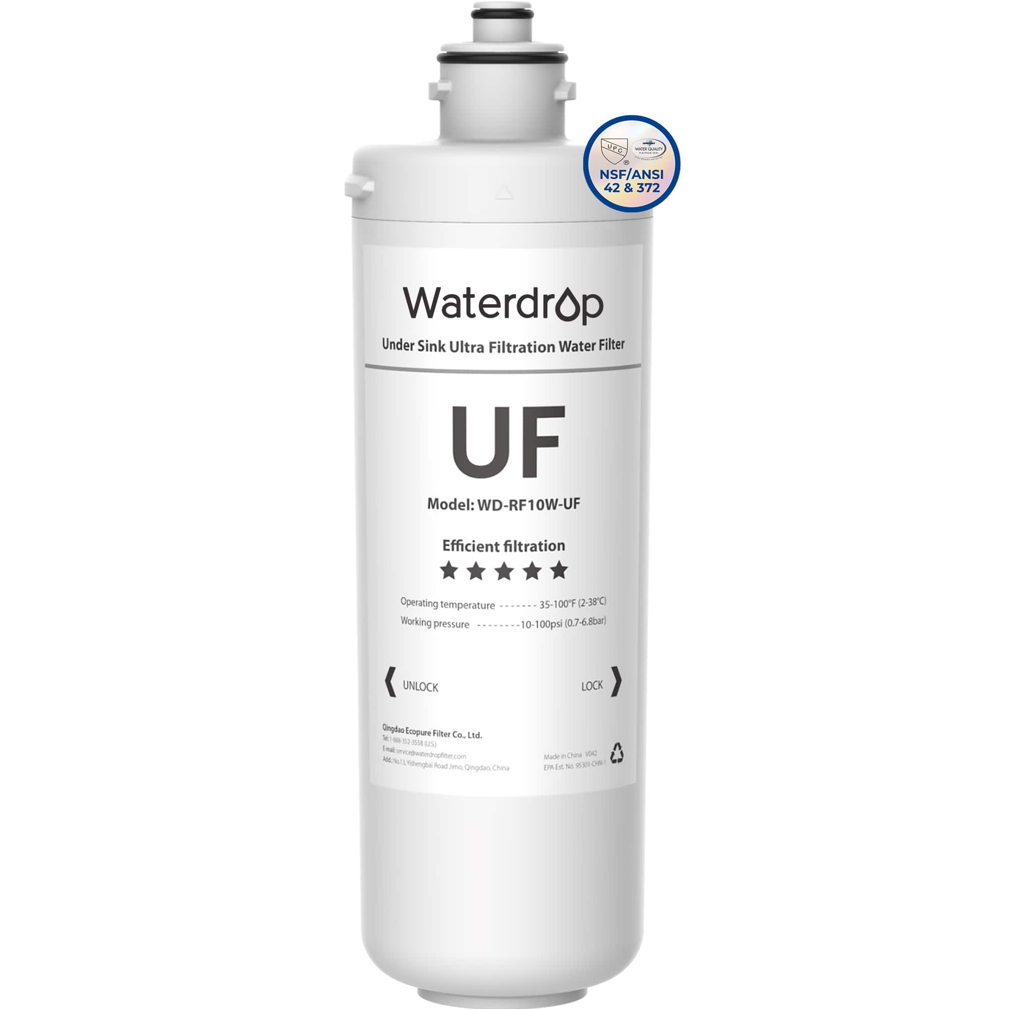 Waterdrop - RF10W-UF 0.01 Micron Water Filter, Reduces Lead, Chlorine, Bad Taste & Odor, 8K Gallons High Capacity - White